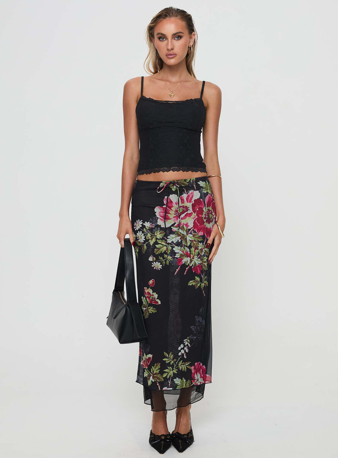 Paganio Maxi Skirt Black Floral、mySite、solidvoid