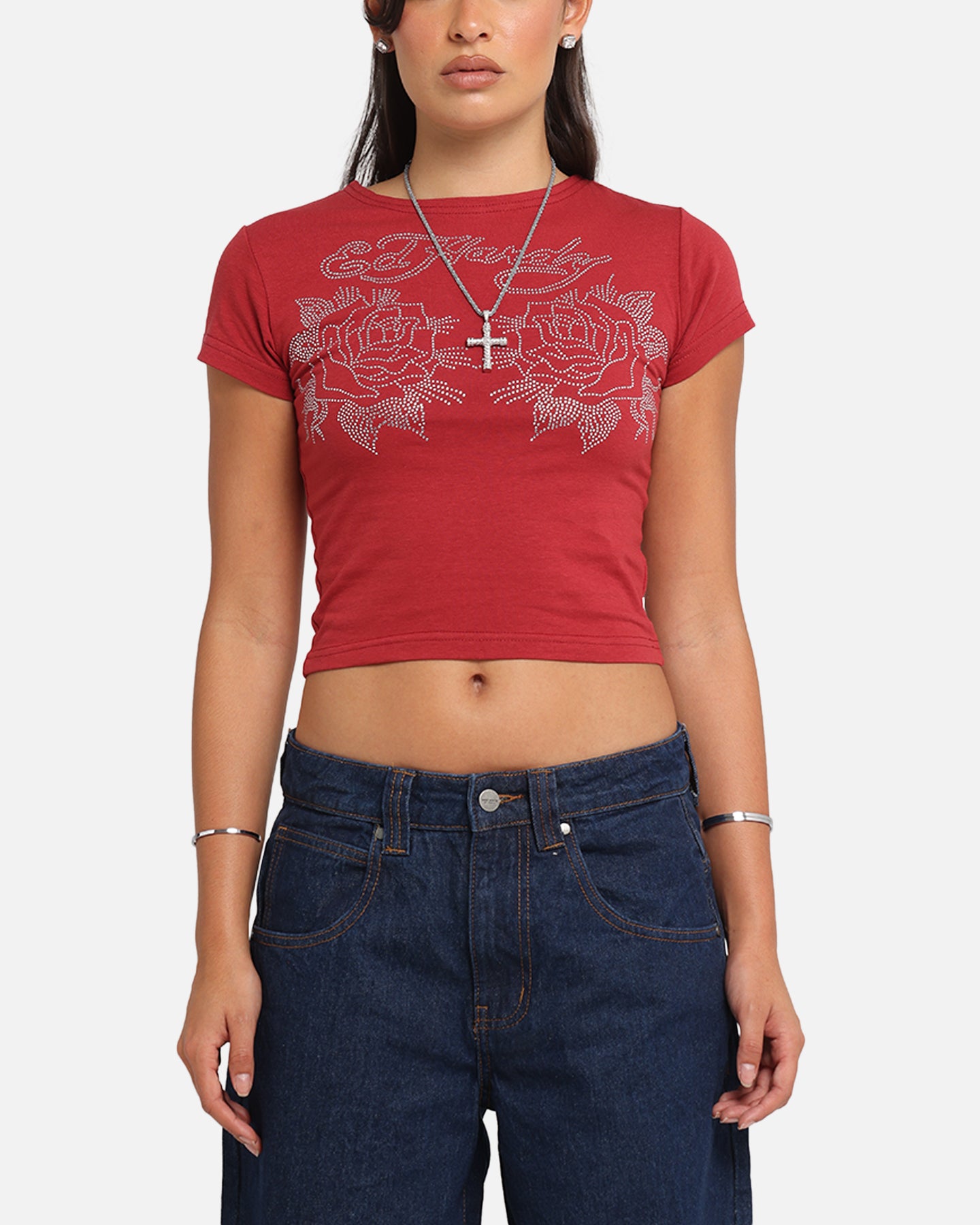 Ed Hardy Women's Rose Baby T-Shirt Red、mySite、zt4zffjzw