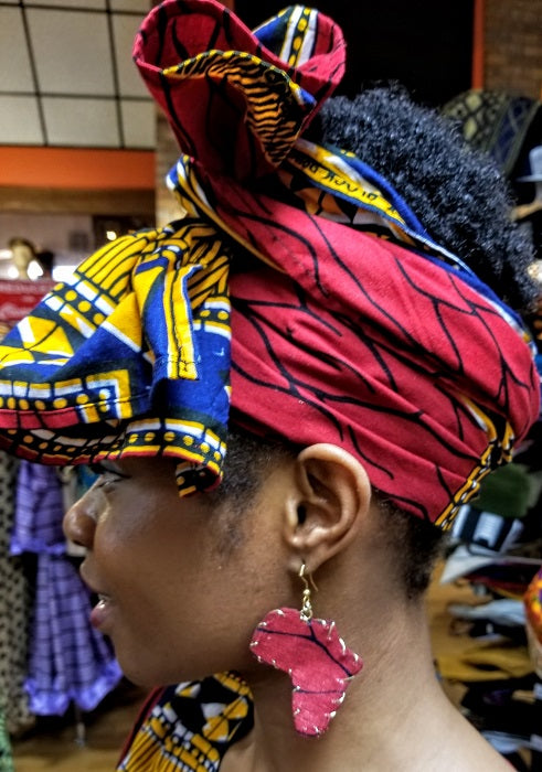 Red African Print Map of Africa Earrings_DP2687ER2、mySite、solidvoid