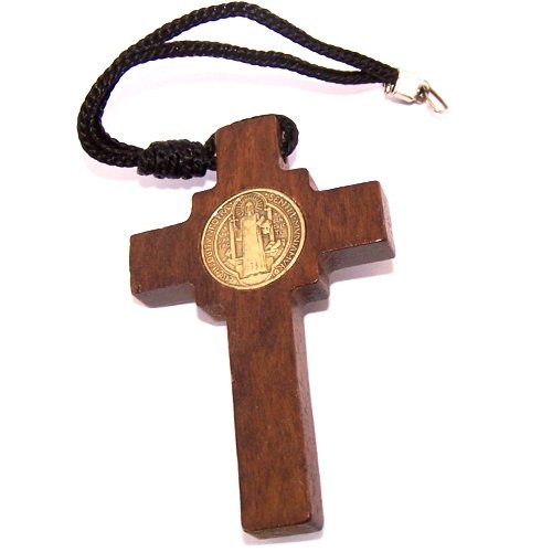  Holy Land Market Saint Benedict Wooden Car Bronze Crucifix pendant/Necklace w/CSSMI medal -.、mySite、elrpsem3k