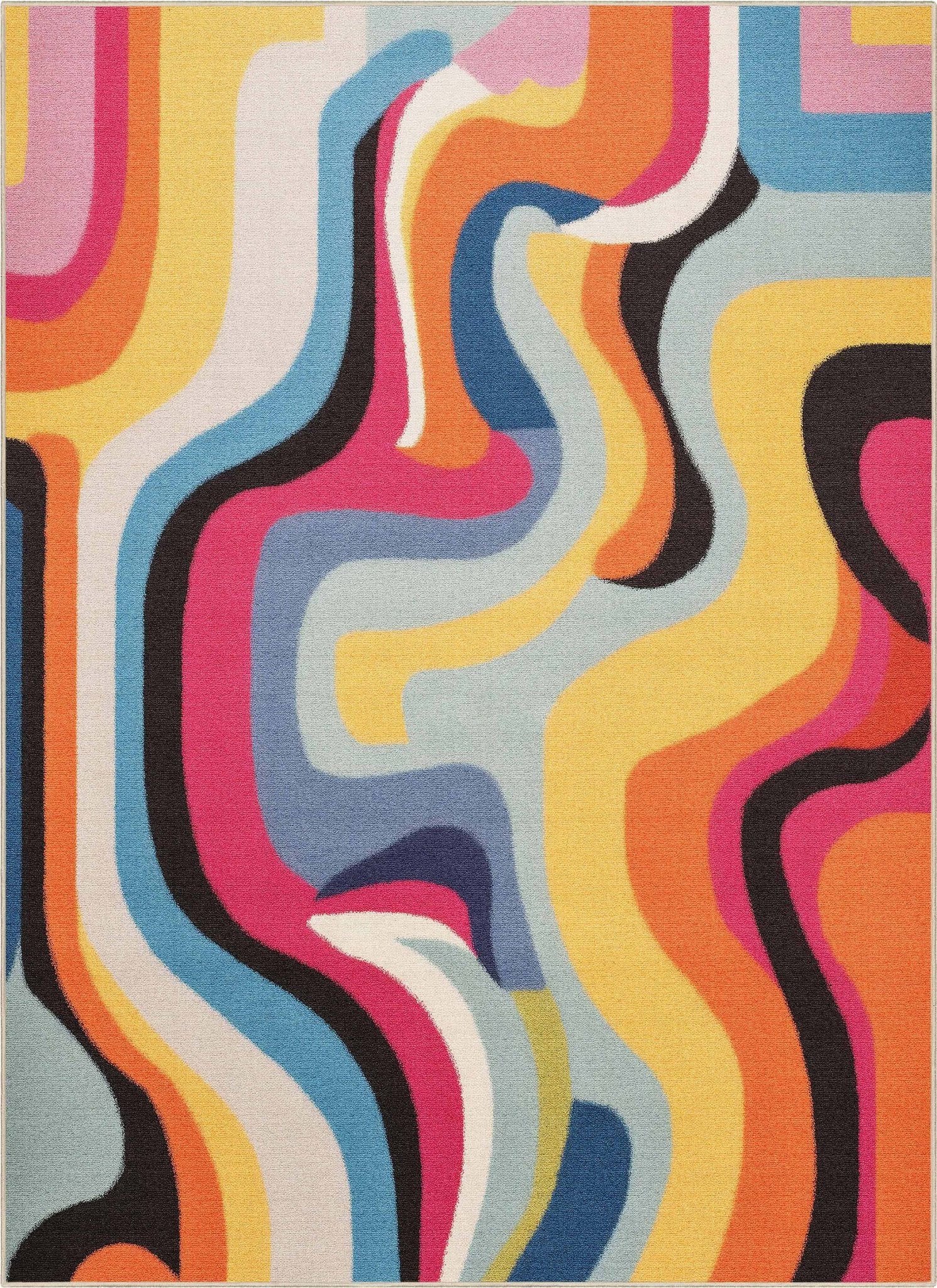 Apollo Strokes Colorful Waves Abstract Vibrant Stain-Resistant Rug - Easy to Clean、mySite、gigharbornorthrealestate
