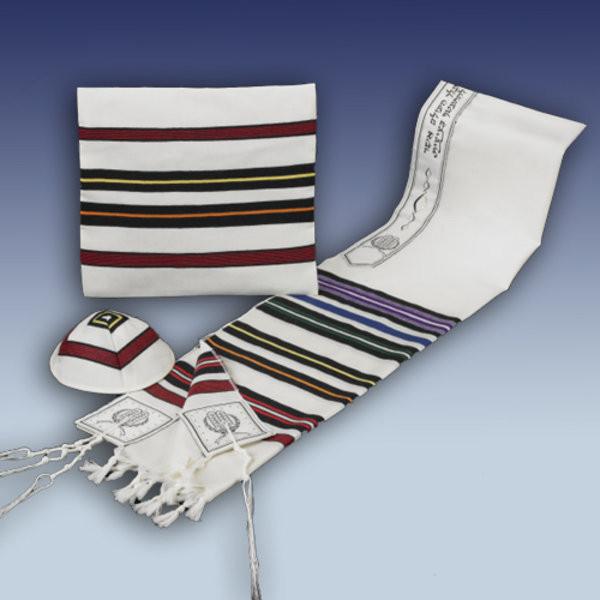 Multicolored Bnei Ohr Wool Tallis, Kippah & Bag、mySite、topwebapps
