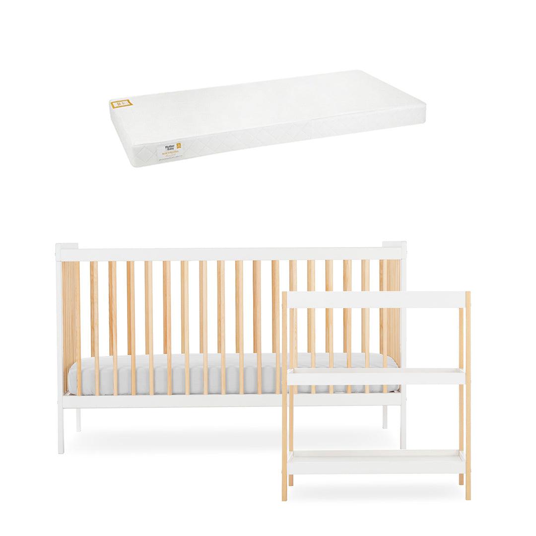  CuddleCo Nola 2 Piece Set Changer + Cot Bed - White/Natural、mySite、merchandisen