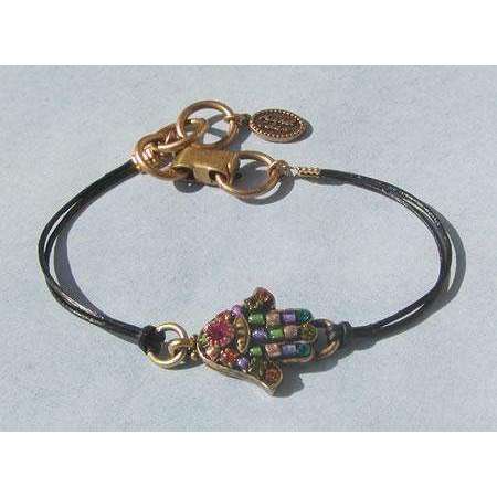 Michal Golan Black Hamsa Bracelet On Leather、mySite、topwebapps