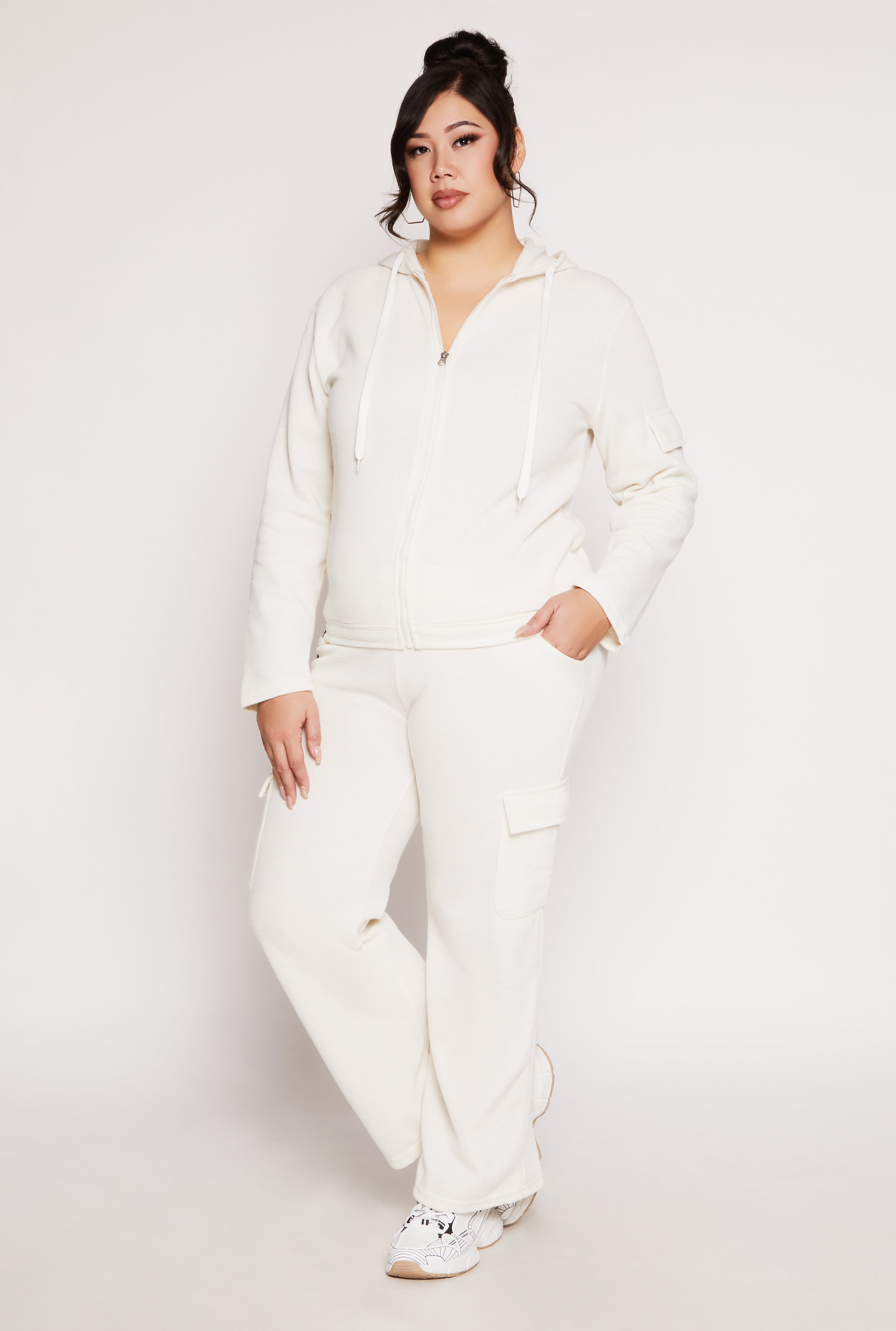 Plus Size Cargo Pocket Hooded Sweatshirt、mySite、camillekostekn