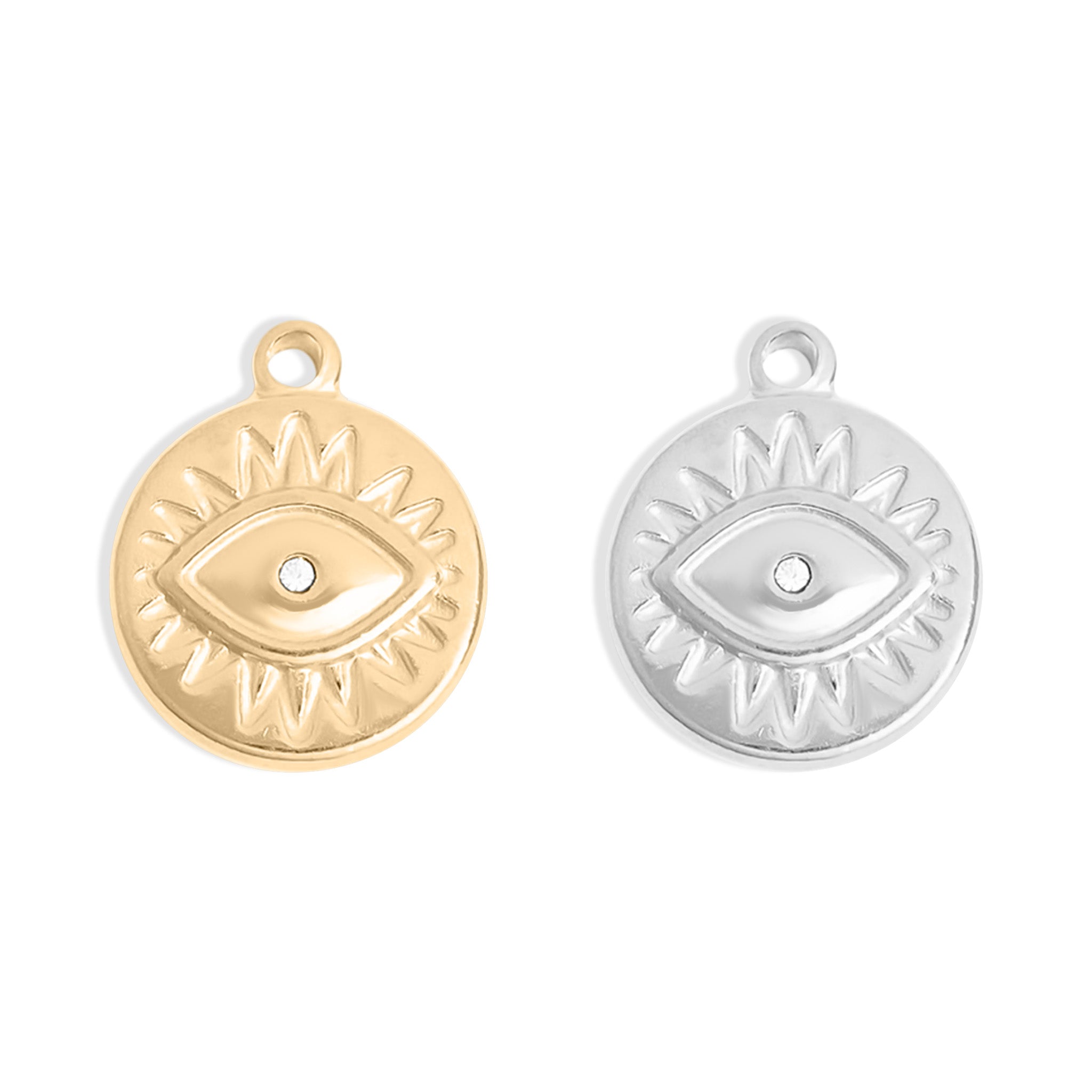 18K Gold PVD Stainless Steel Crystal Evil Eye Sun Disc Charm / PDL0127、mySite、dreamappss