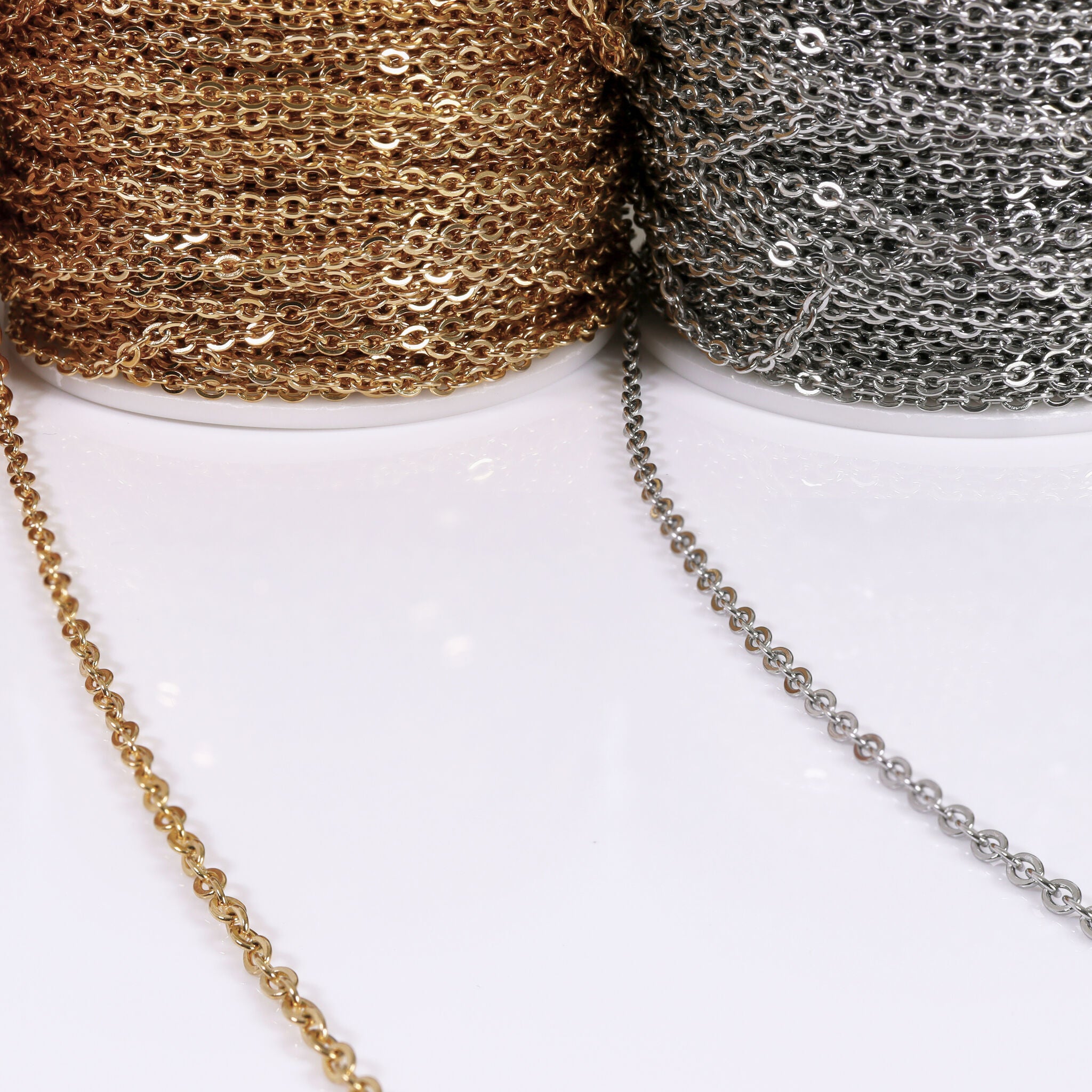 2.5mm 18K Gold PVD Stainless Steel Oval Loop Permanent Jewelry Chain By The Foot / SPL1010、mySite、dreamappss