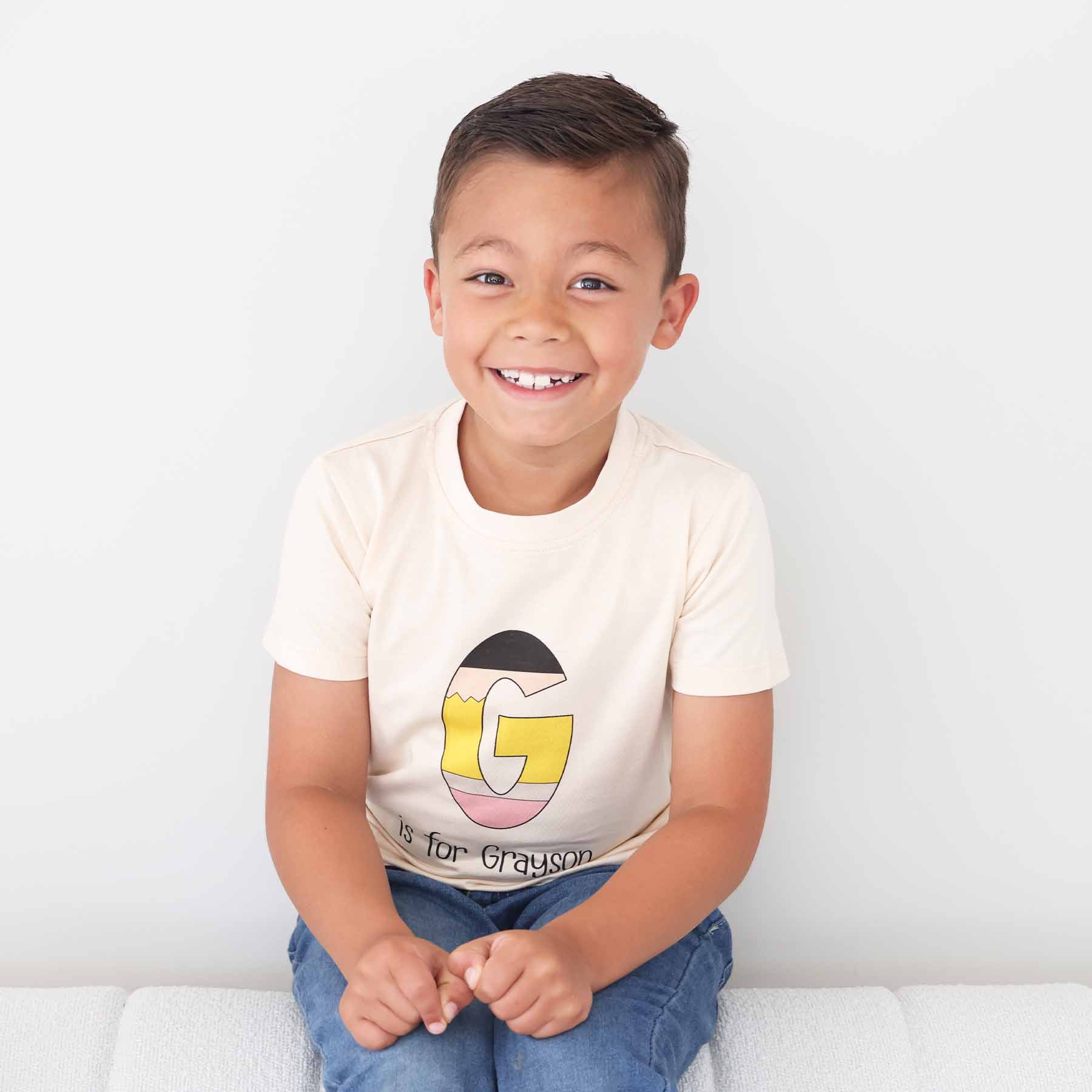  Personalized Pencil Letters Kids Graphic Tee | Natural、mySite、layawaytickets