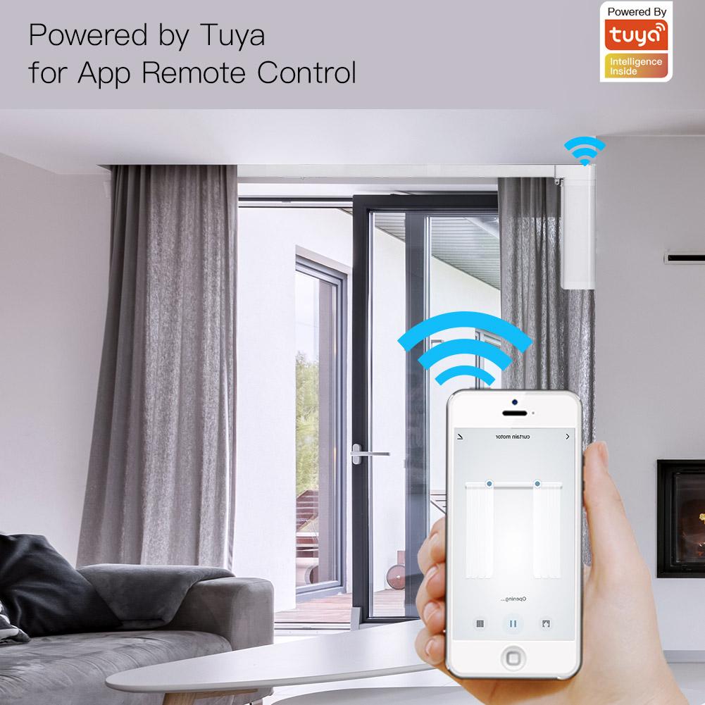 WiFi Smart Electric Motorized Splicing Curtain Tracks System,Tuya Curtain Motor with DIY Track RF Remote、mySite、fannypackpong