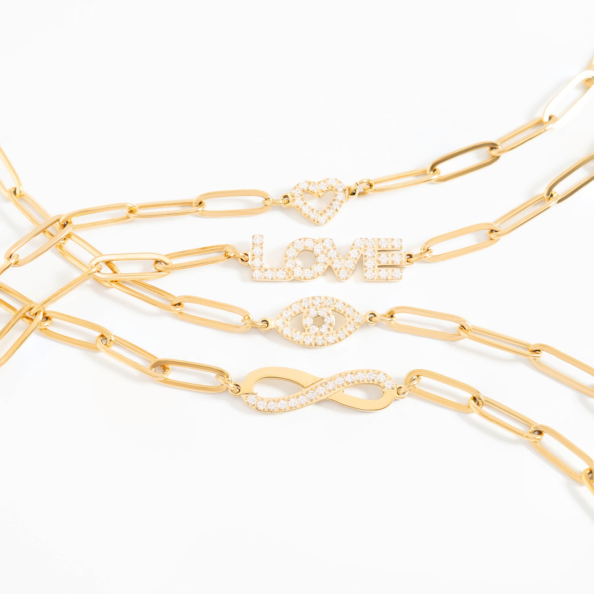 18K Gold PVD Stainless Steel Stone Evil Eye Paperclip Chain Necklace / CHN9975、mySite、dreamappss