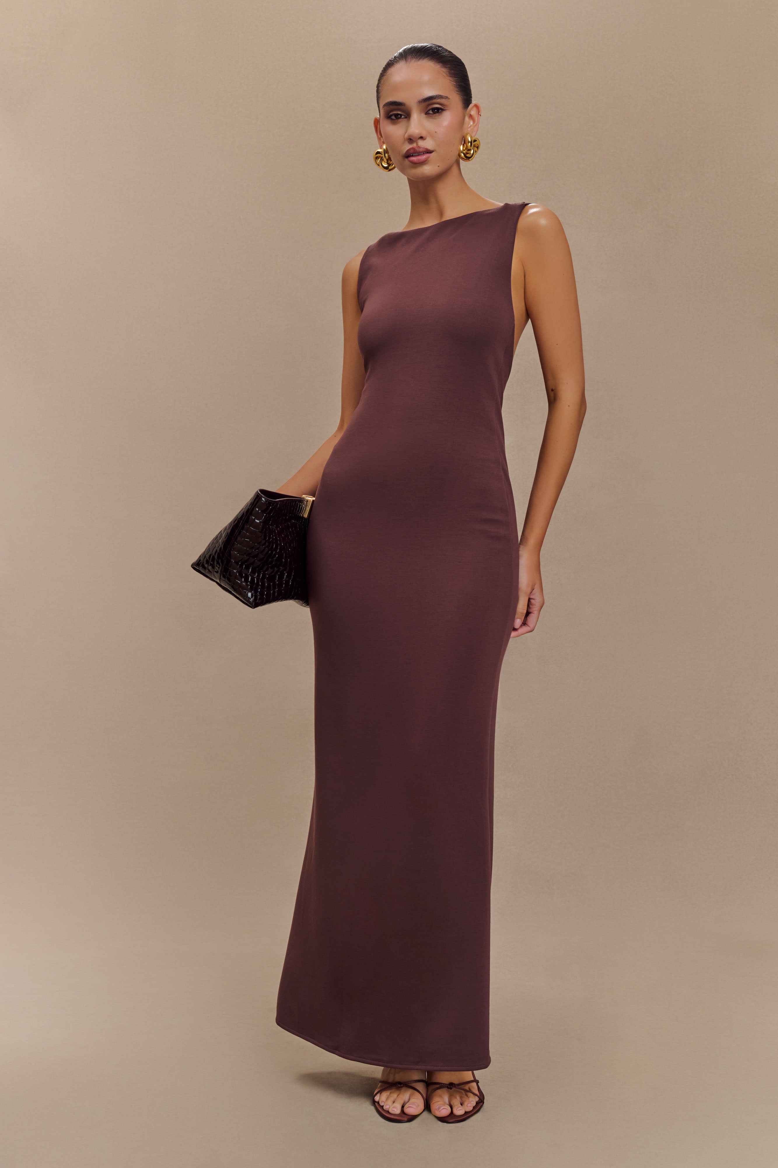 Catelyn Asymmetrical Scuba Jersey Midi Dress - Cacao Brown、mySite、solidvoid