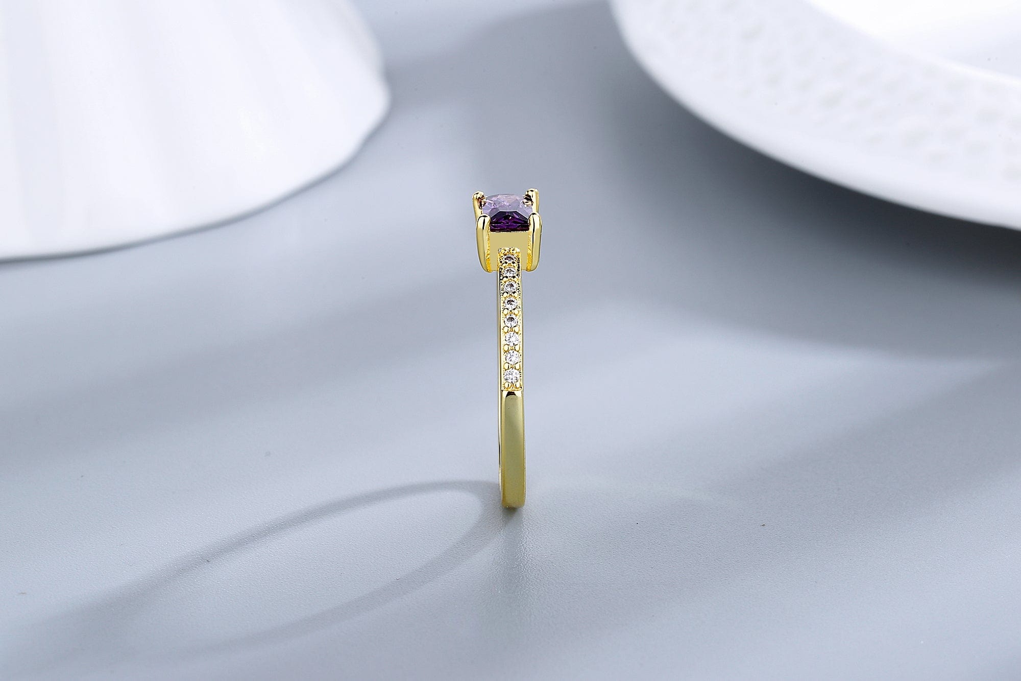 Rectangular Purple CZ Ring, Delicate and Feminine Sterling Silver、mySite、g9winljtr