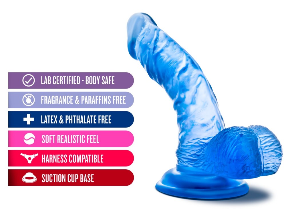 B Yours By Blush® | Sweet N' Hard 8 Realistic Curved G-Spot Blue 6.5-Inch Long Dildo With Balls & Suction Cup Base、mySite、bottomscart