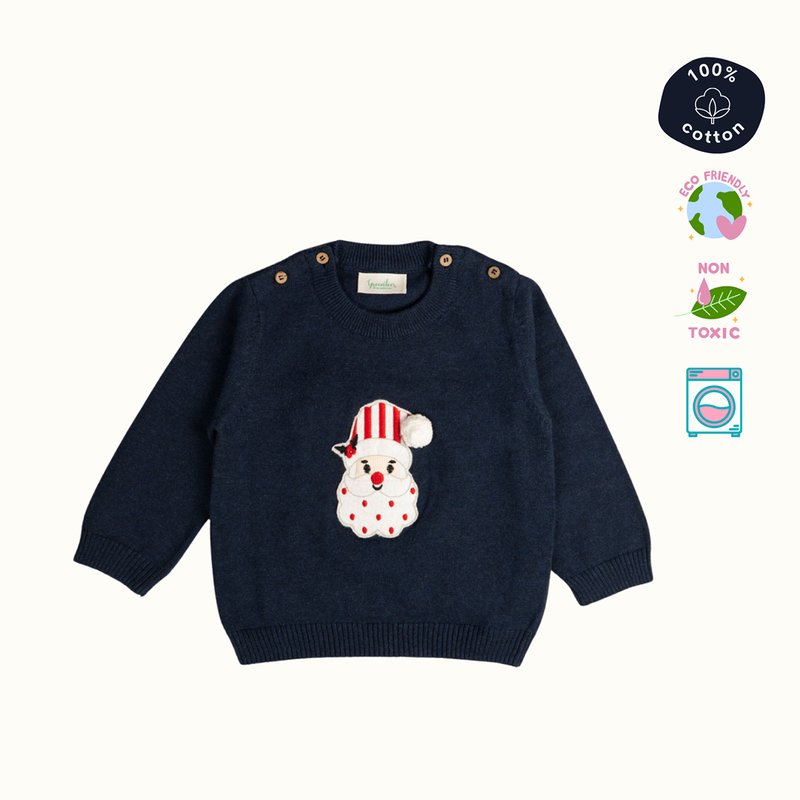 Cotton Sweater, Lower & Cap Set | Secret Santa Printed | Navy Blue & Red | Set of 3、mySite、camillekostekn