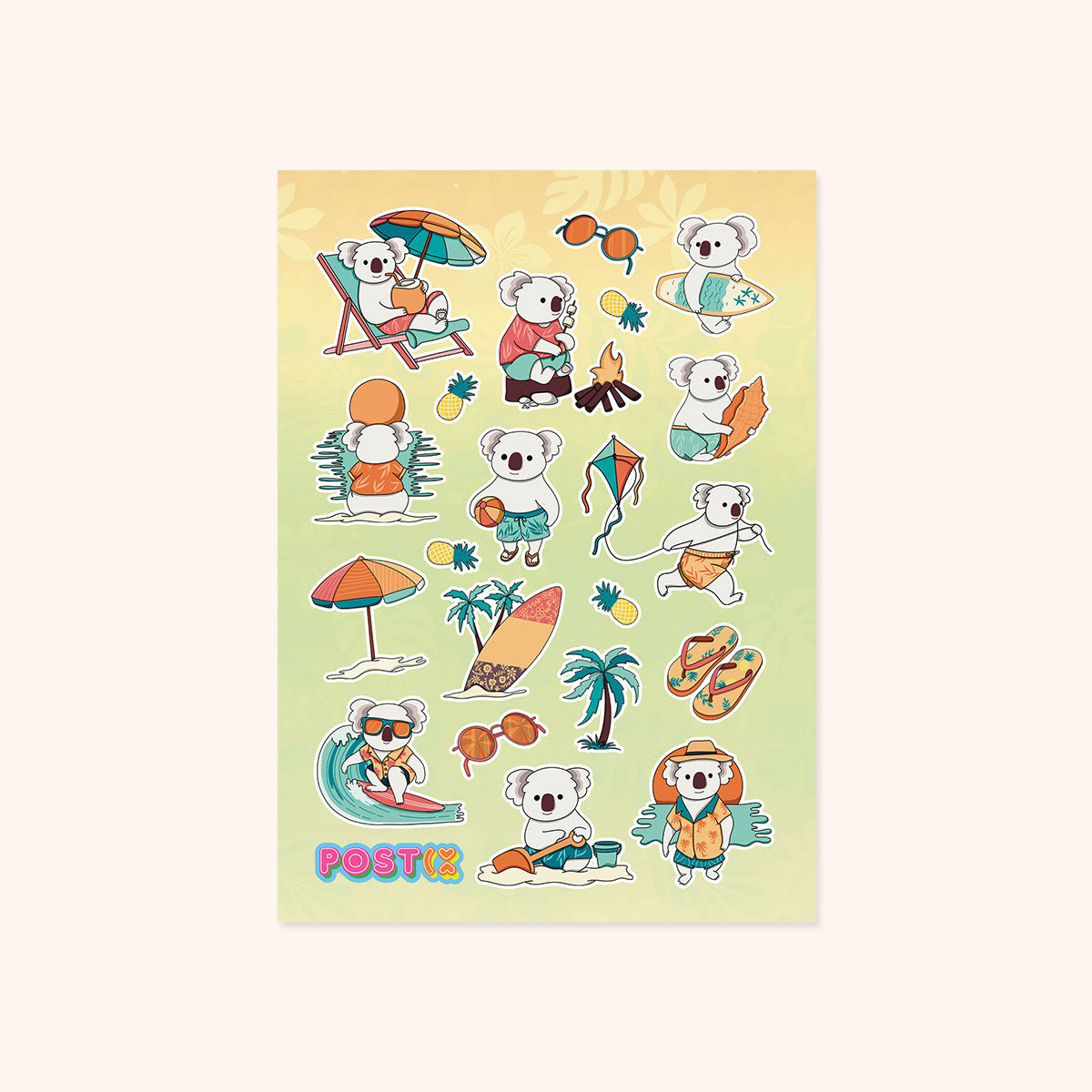 Koala Catching Waves A6 Sticker Sheet、mySite、ghnorth