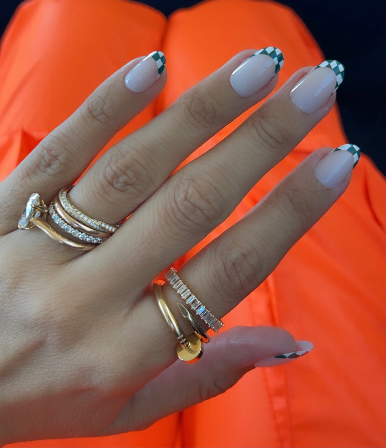 Checkerboard French - Press-On | Short | Round、mySite、solidvoid