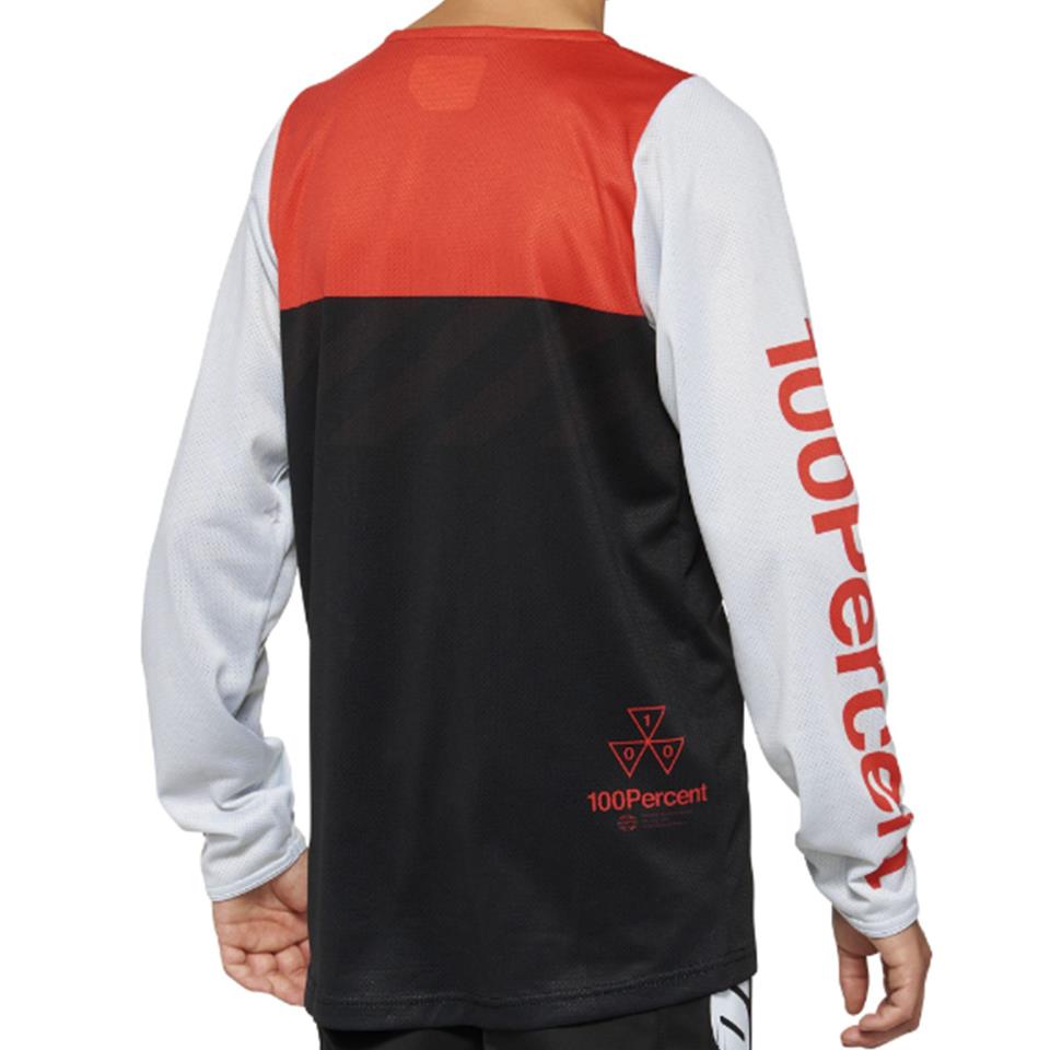  100% R-Core Youth Long Sleeve 2022 Race Jersey - Black/Racer Red、mySite、merchandisen