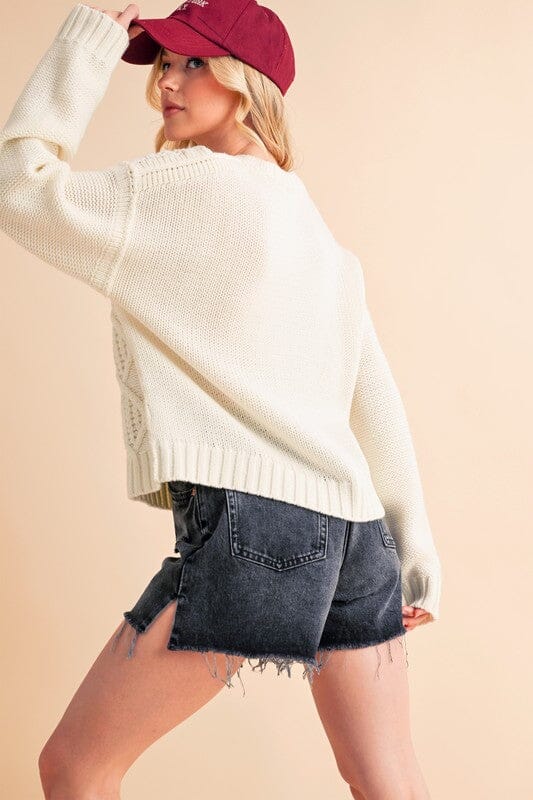 Aemi+Co Contrast 87 Number Cable Knit Drop Shoulder Sweater、mySite、camillekostekn
