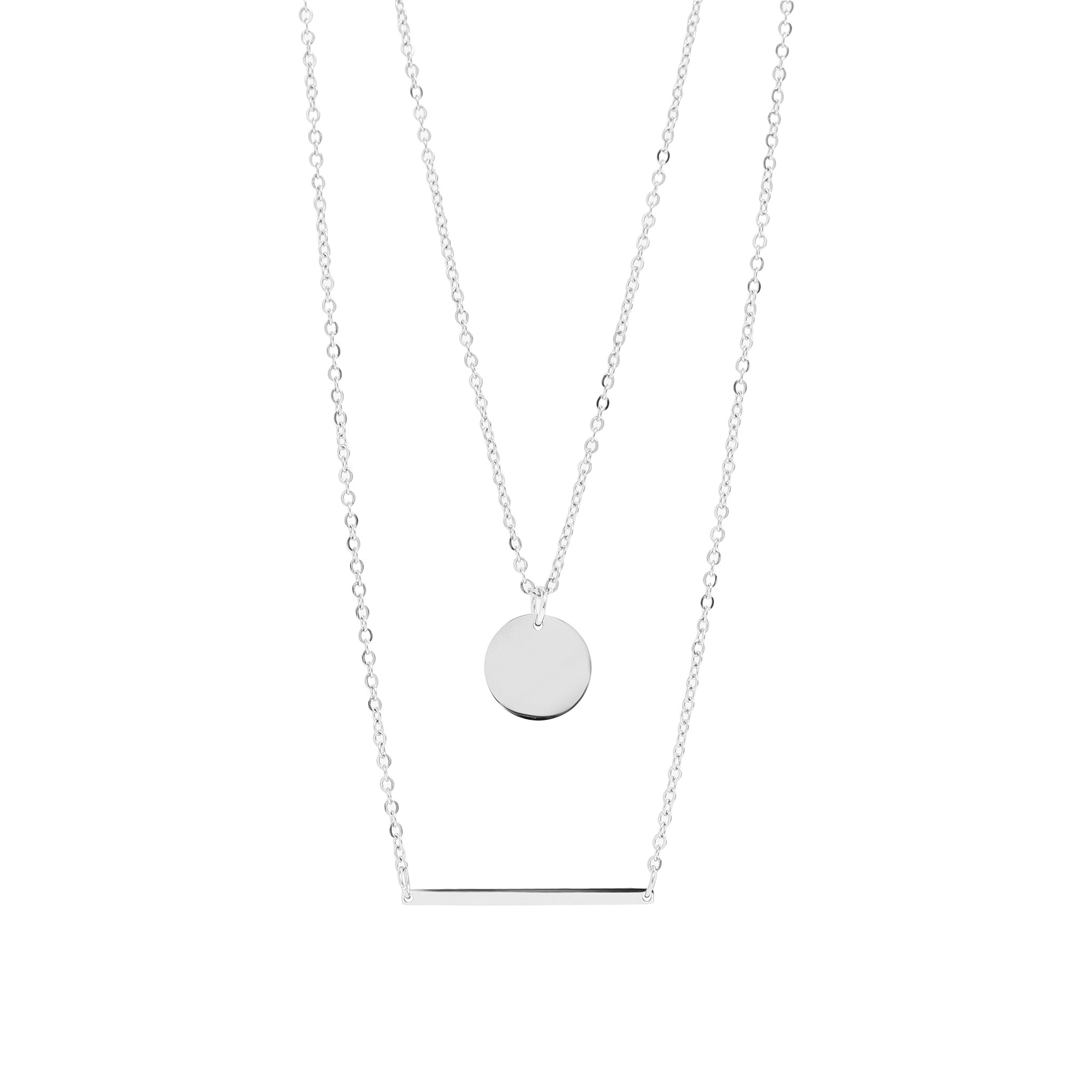 18K Gold PVD Stainless Steel Circle and Bar Layered Chain Blank Necklace / CHN0005、mySite、dreamappss