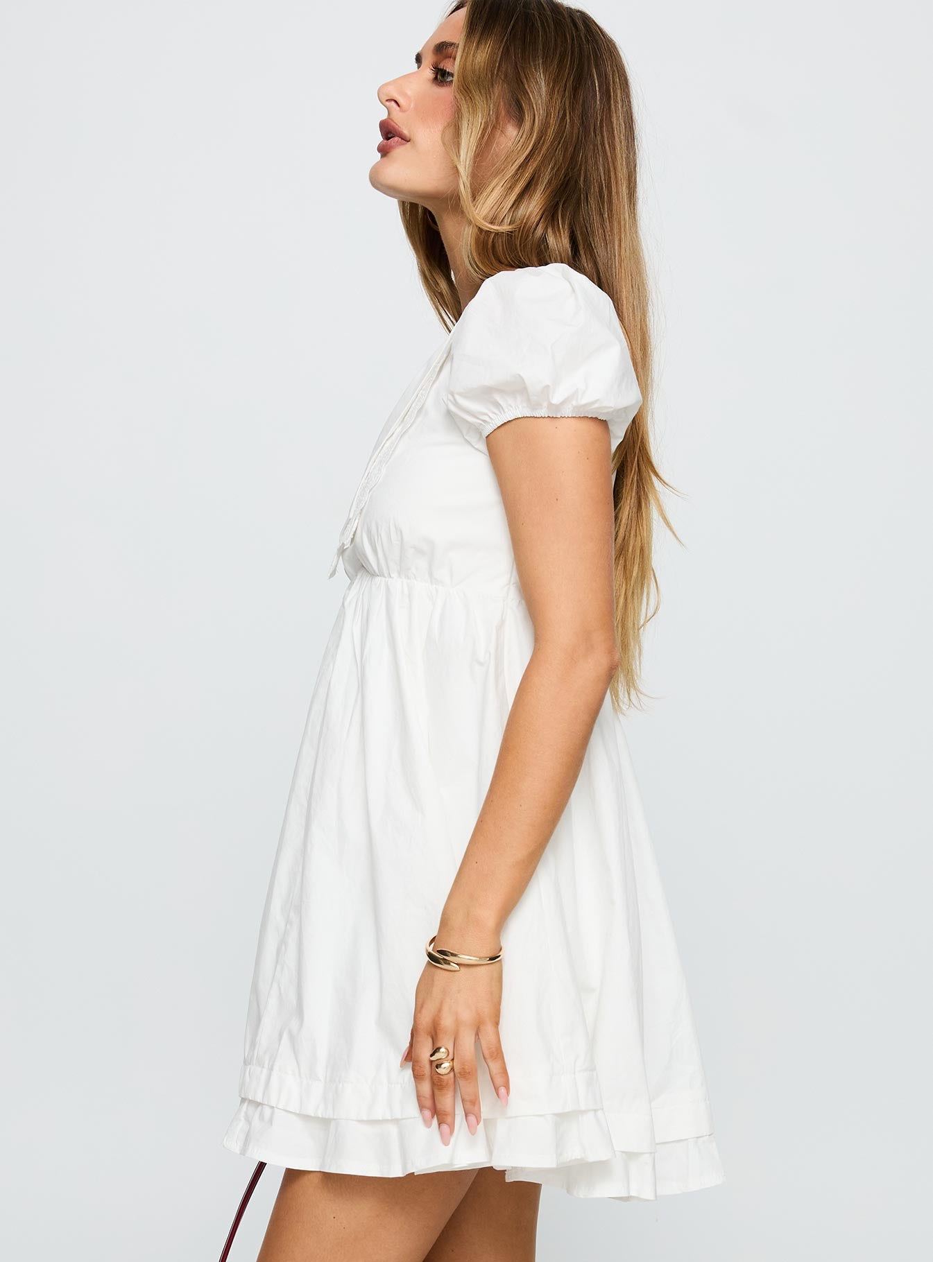 Sailoh Puff Sleeve Baby Doll Mini Dress White、mySite、solidvoid