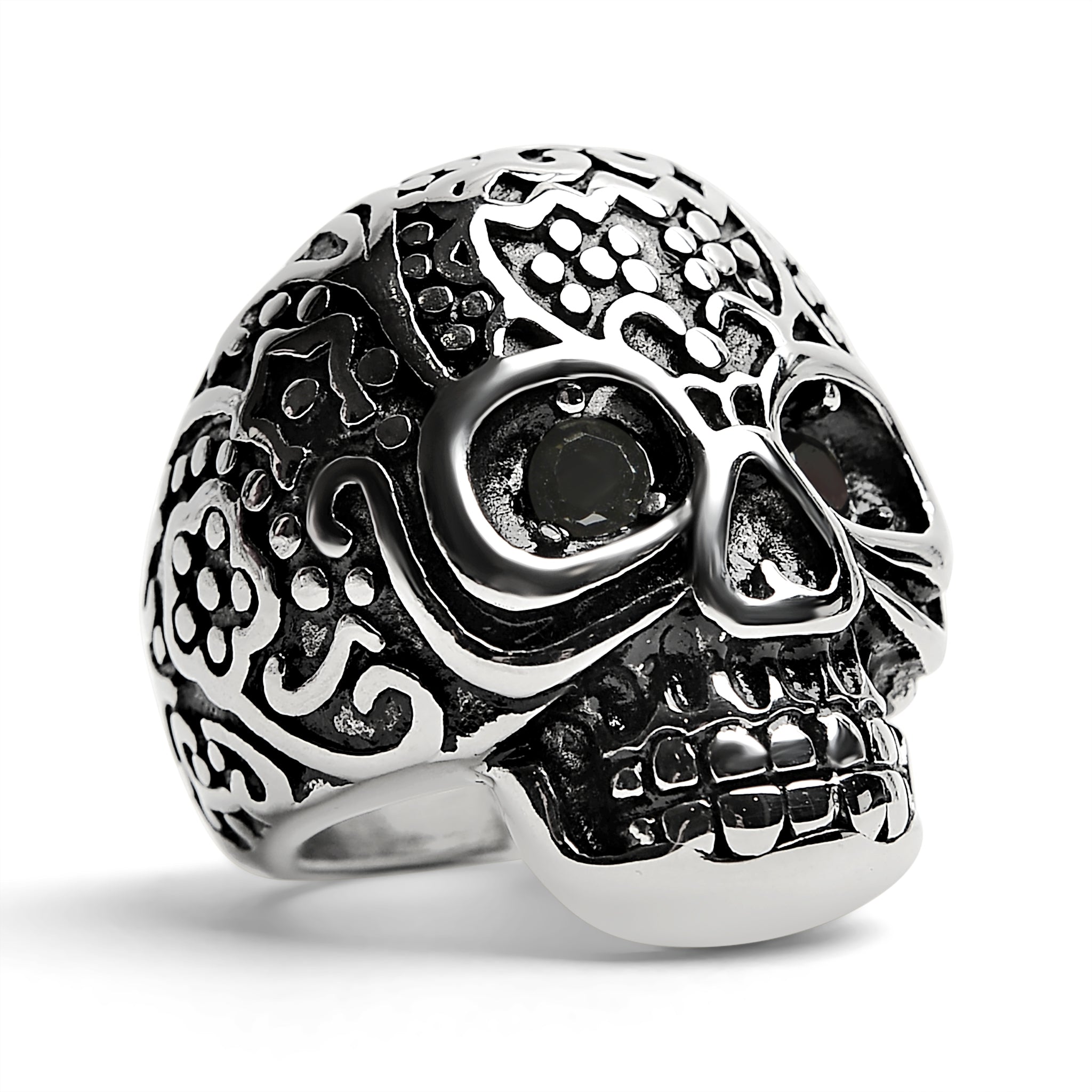 Large Detailed Skull Black CZ Eyed Stainless Steel Ring / SCR4002、mySite、dreamappss