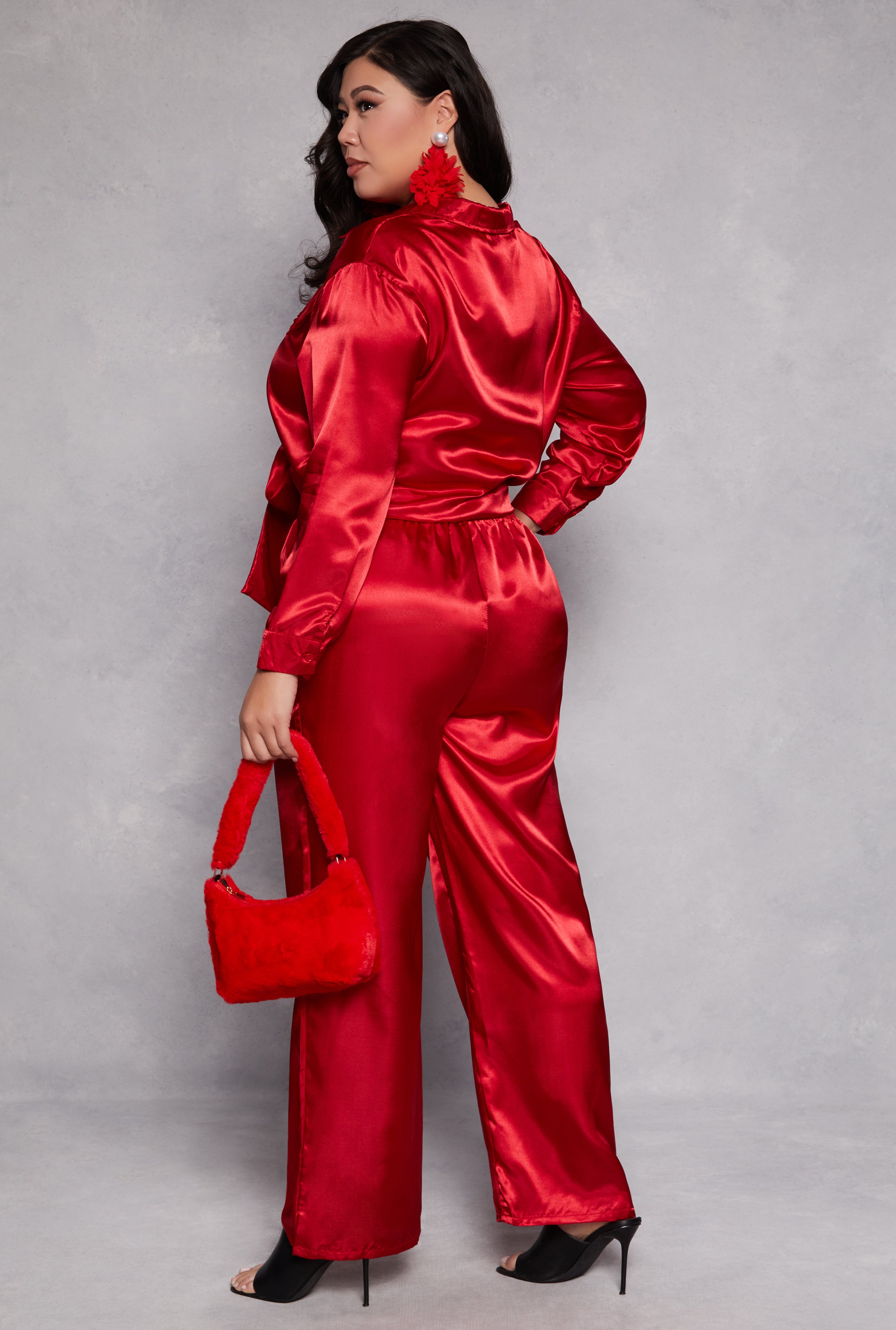 Plus Size Satin Crop Top and Pants Set、mySite、camillekostekn