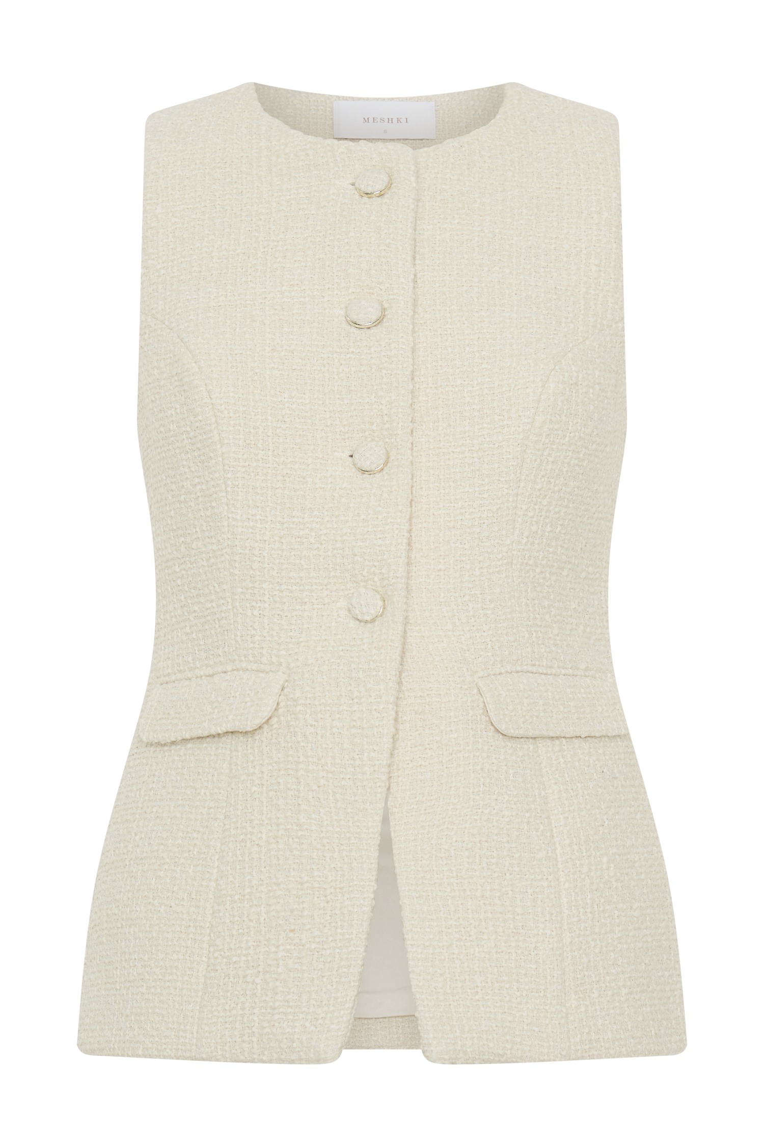 Camilla Boucle Sleeveless Vest - Ivory、mySite、solidvoid