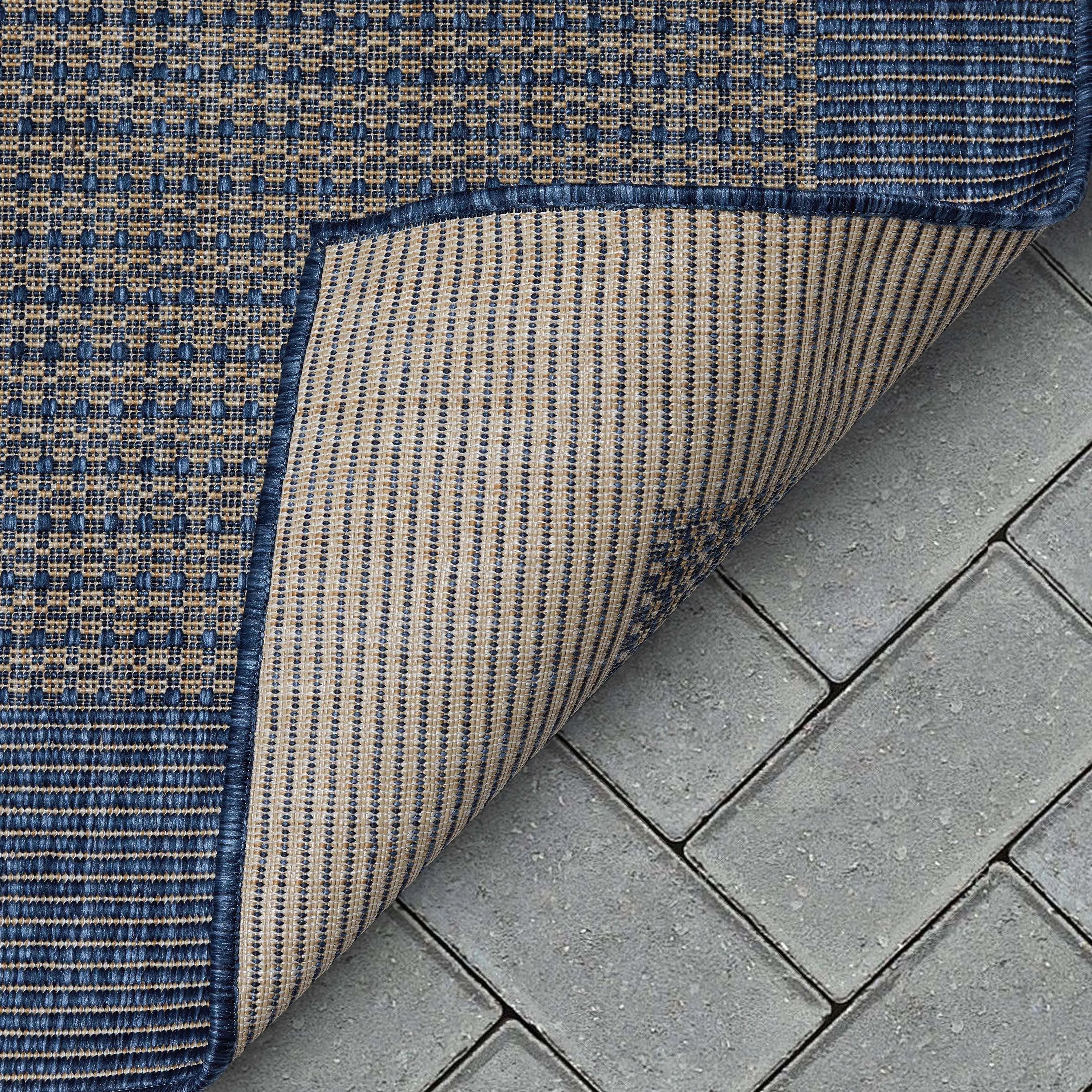 Odin Solid & Striped Border Indoor Outdoor Blue Flatweave Rug、mySite、gigharbornorthrealestate
