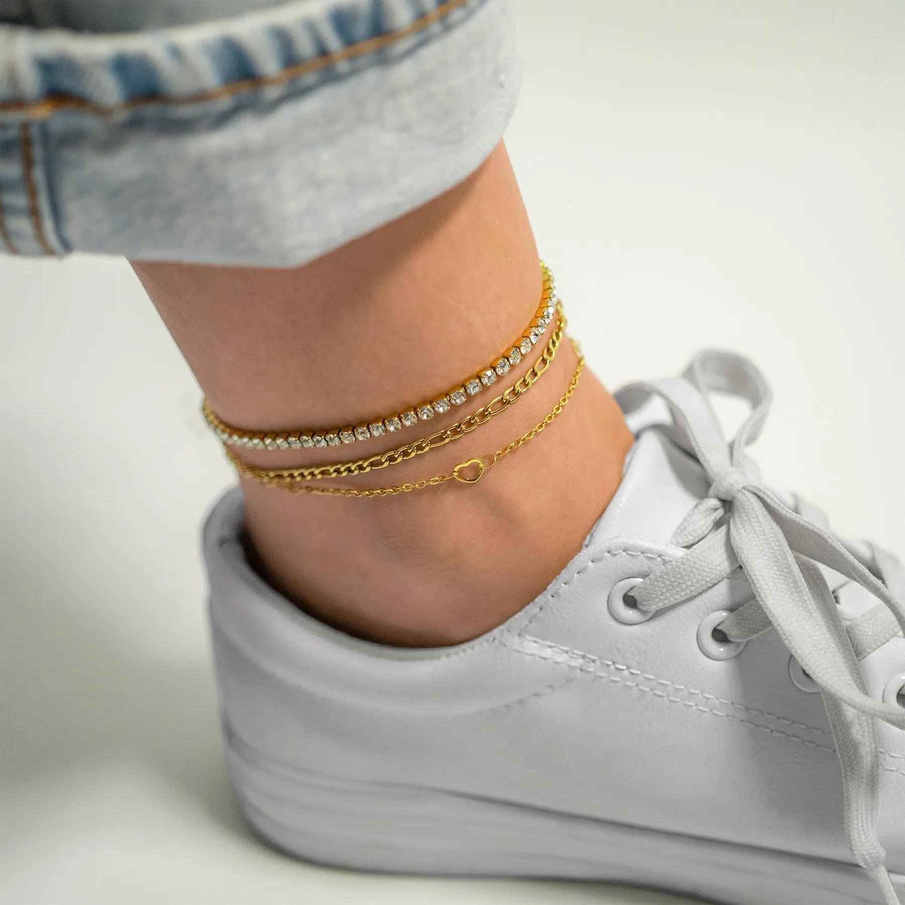 18K Gold PVD Stainless Station Hearts Anklet / BRJ1027、mySite、dreamappss