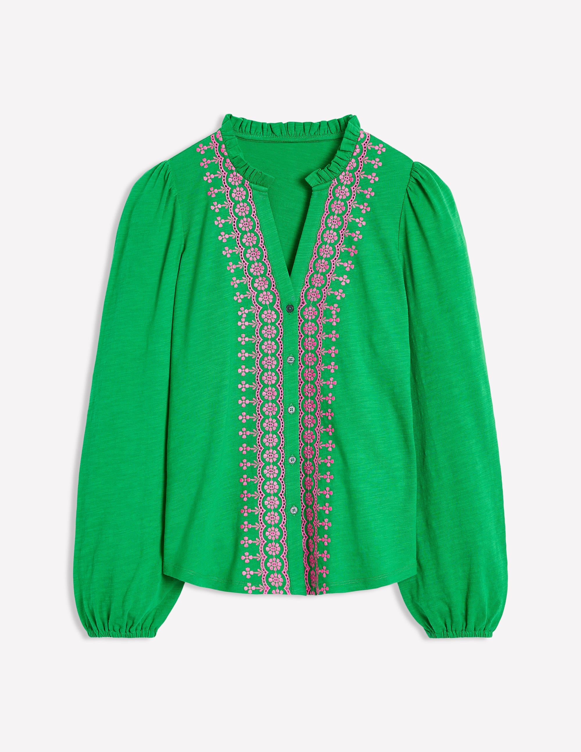  Embroidered Frill Neck Blouse-Rich Emerald、mySite、ashleygrahame