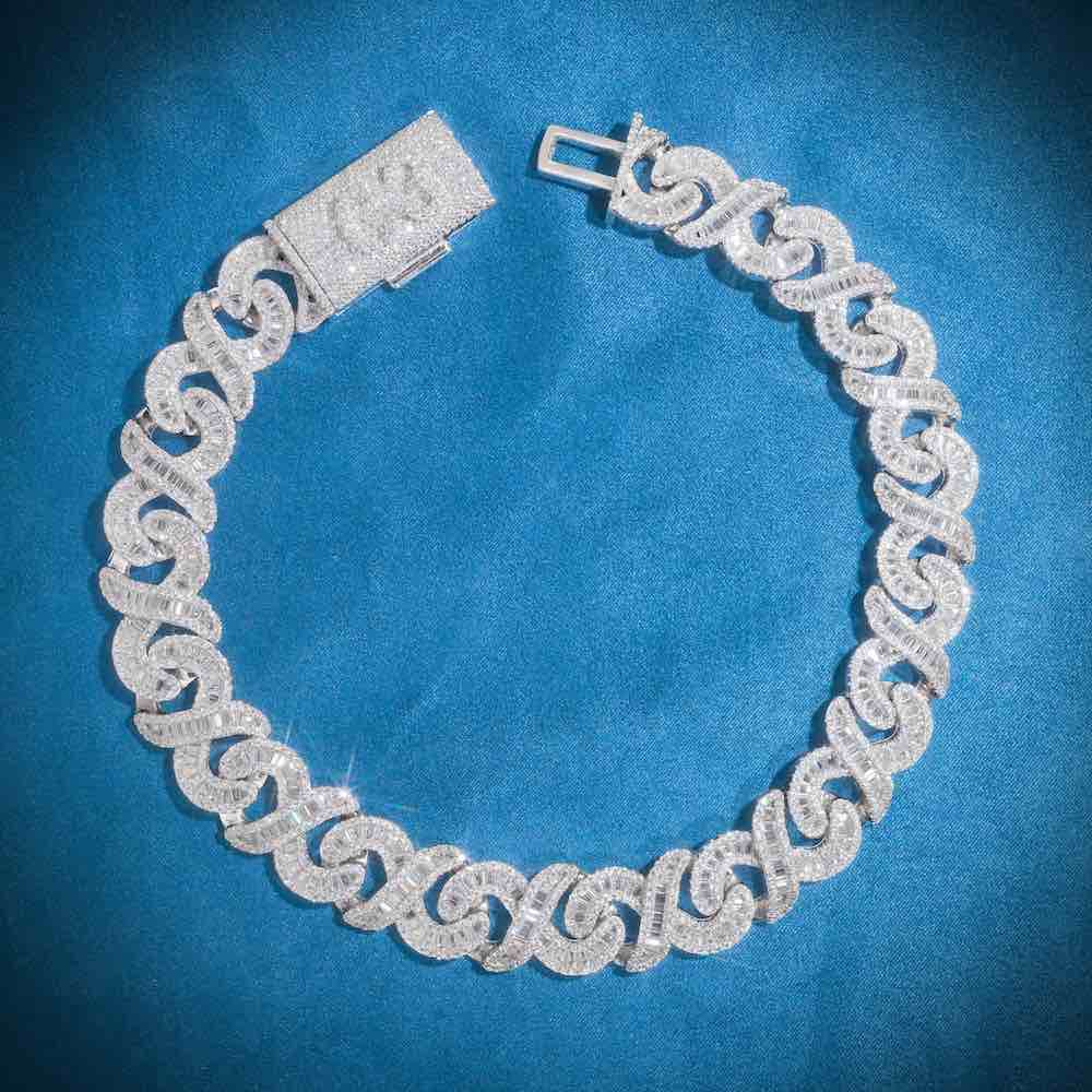 CUSTOM CLASP 20MM Moissanite Baguette Infinity Link Bracelet 14K Gold、mySite、hinf8tx79