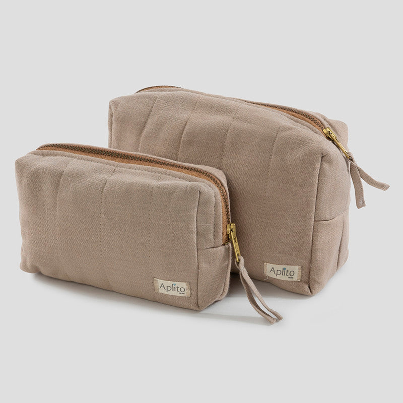 Linen Georgian Toiletry Pouch | Beige | Set of 2、mySite、camillekostekn