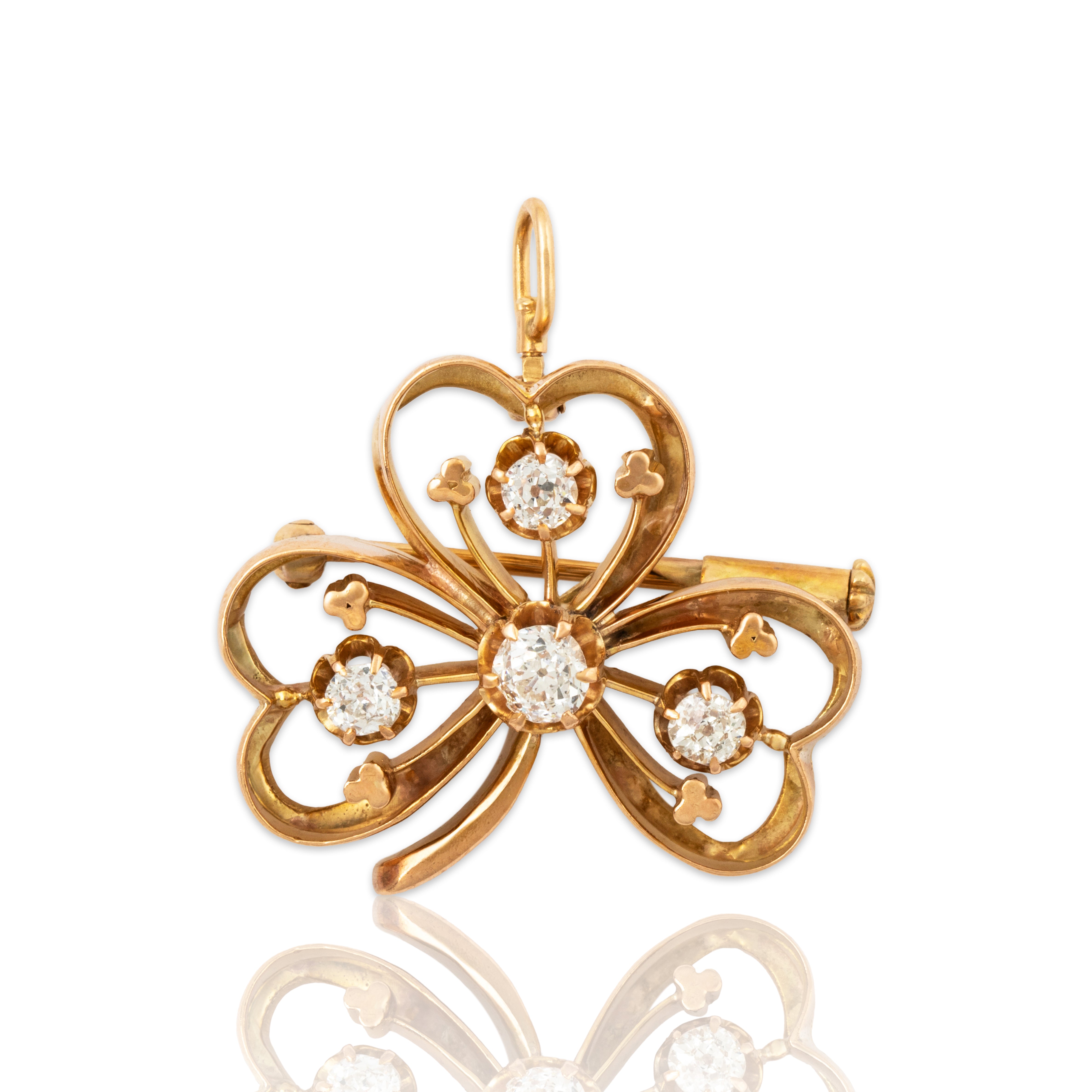 Antique Large 14k Yellow Gold .60cttw Diamond Elegant Openwork Clover Pendant、mySite、hinf8tx79