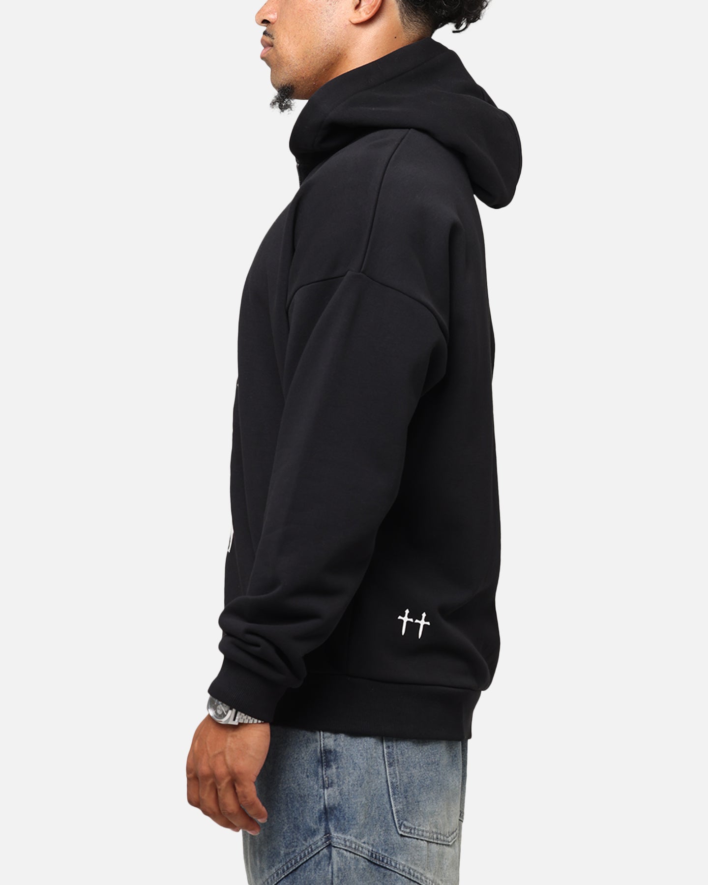 Saint Morta Gothic Distressed Zip Hoodie Black、mySite、zt4zffjzw