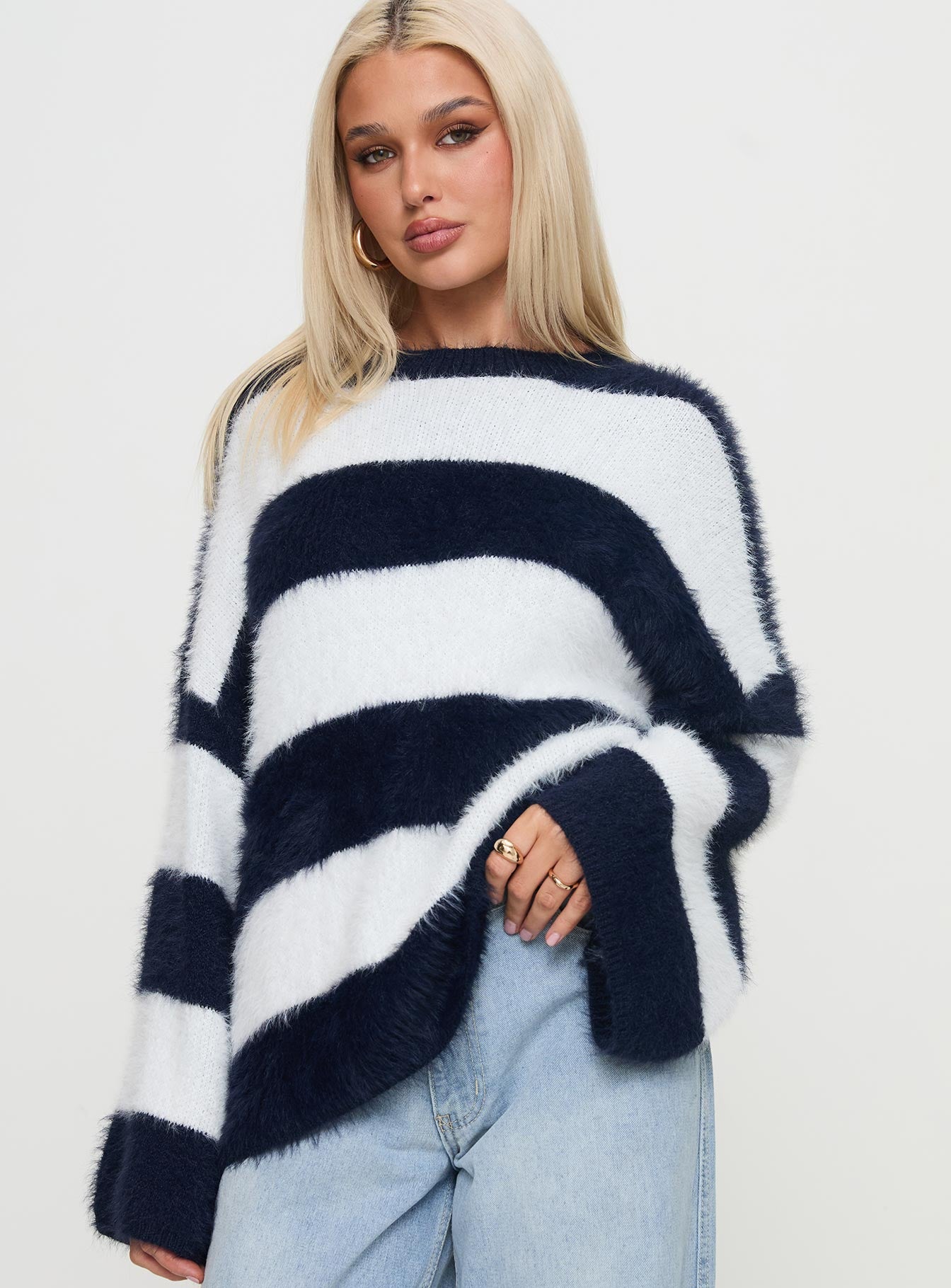 Nerina Knit Sweater Blue / White Stripe、mySite、solidvoid