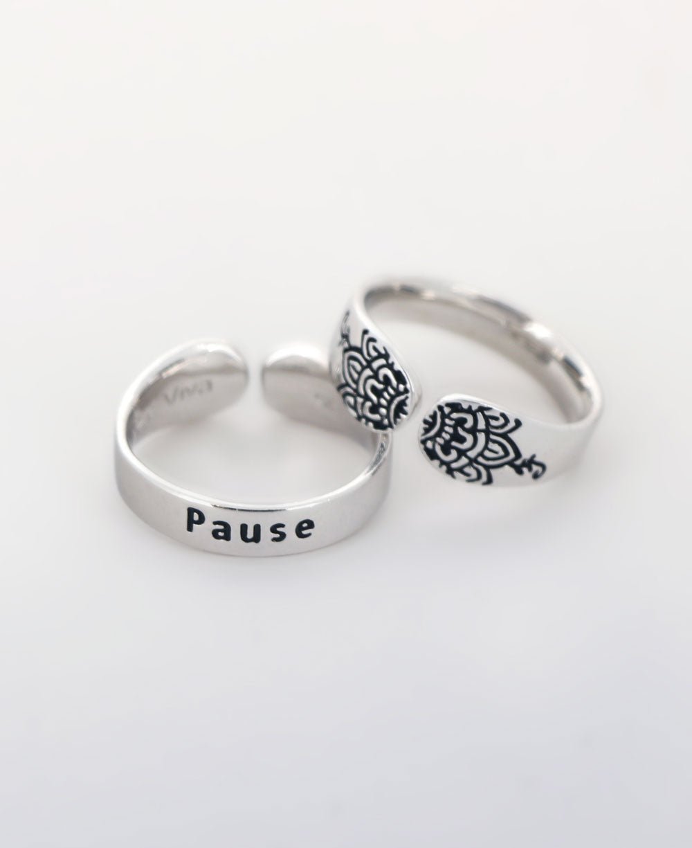 Pause Mindful Sterling Silver Adjustable Ring、mySite、topwebapps