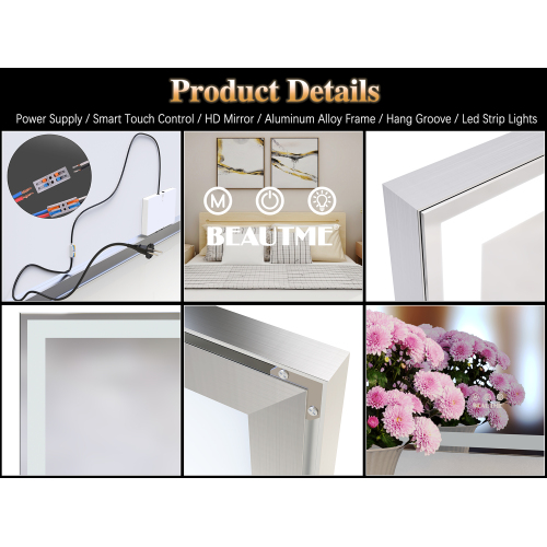 72X32 inch Oversized LED Bathroom Mirror Wall Mounted Mirror with 3 Color Modes Aluminum Frame Wall Mirror Large Full Length Mirror with Lights Lighted Full Body Mirror for Bedroom Living Room, Silver、、xpatfood