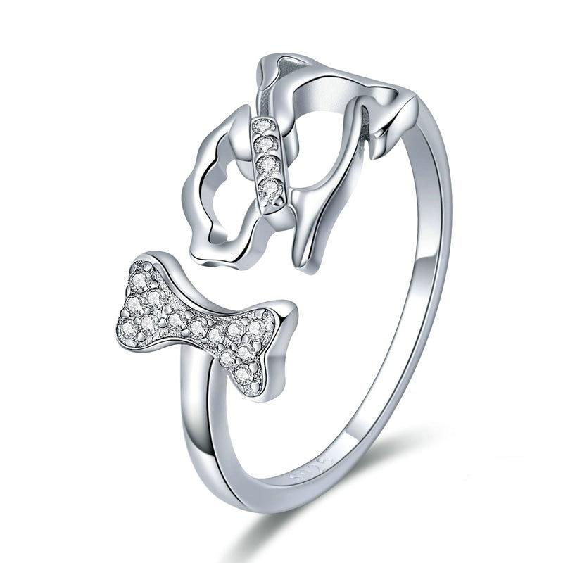 Dog Chasing a Bone Sterling Silver Ring with Sparkling CZ, For the Dog Lovers!、mySite、g9winljtr