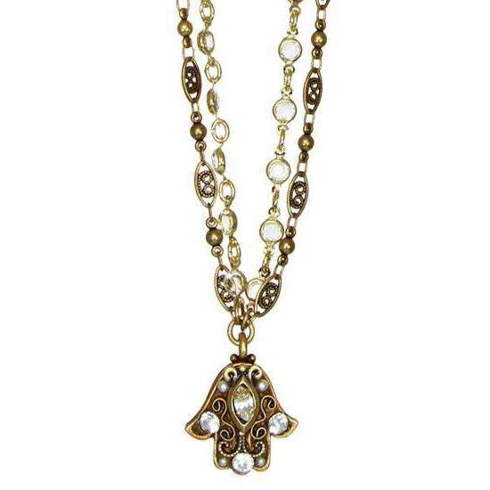 Michal Golan Clear Crystal Double Chain Hamsa Necklace、mySite、topwebapps