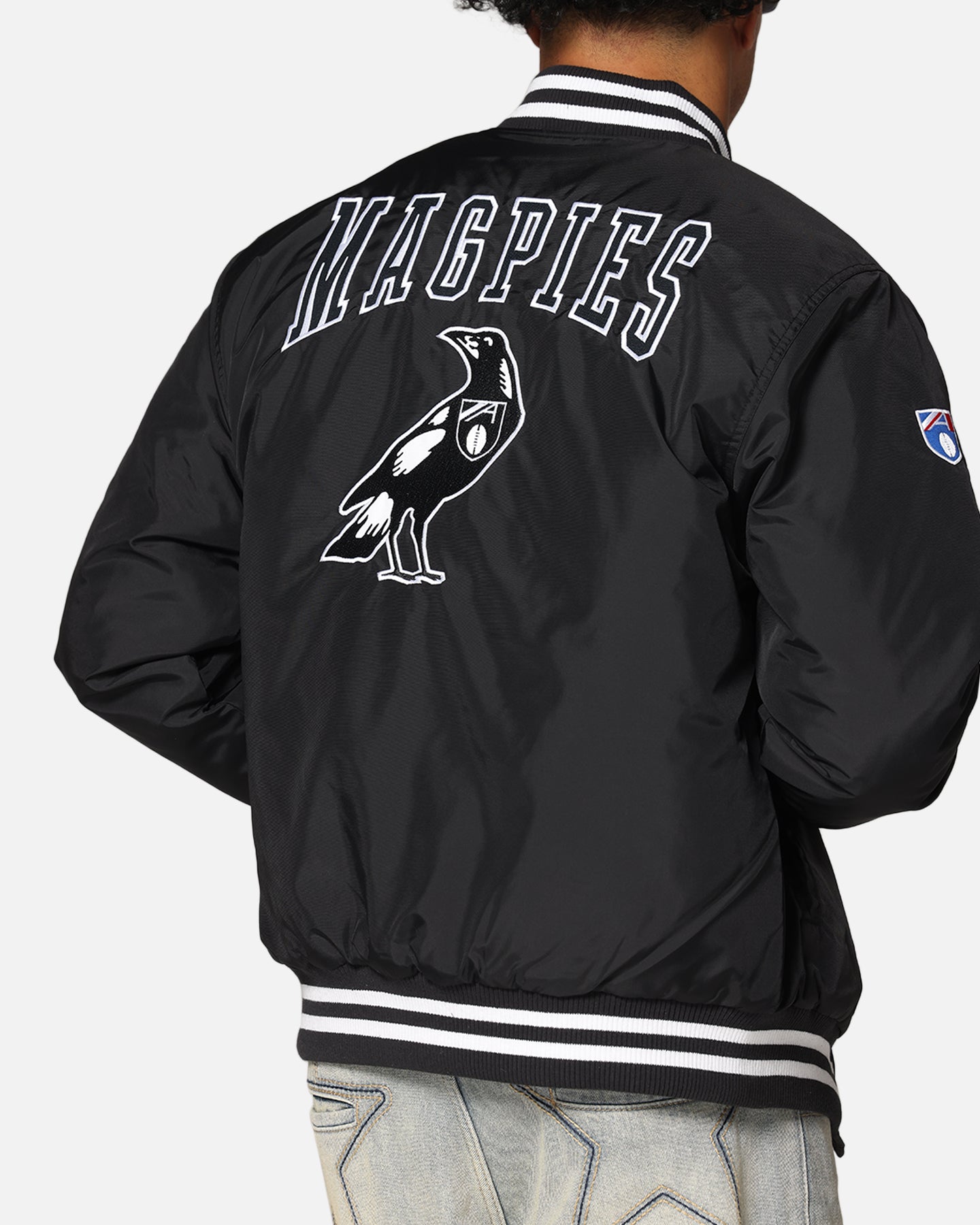 Mitchell & Ness Collingwood Magpies Team Bomber Jacket Solid Black、mySite、zt4zffjzw