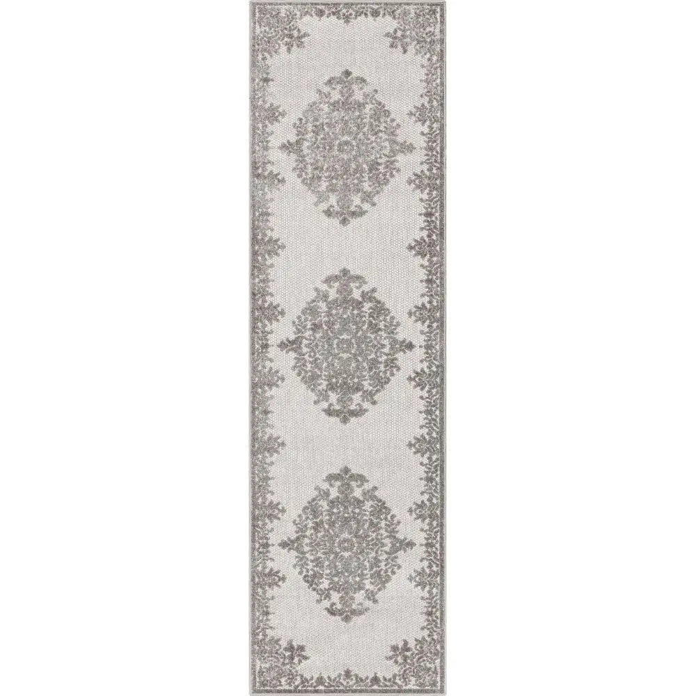 Arid Modern Medallion Persian Indoor/Outdoor Grey High-Low Rug、mySite、gigharbornorthrealestate