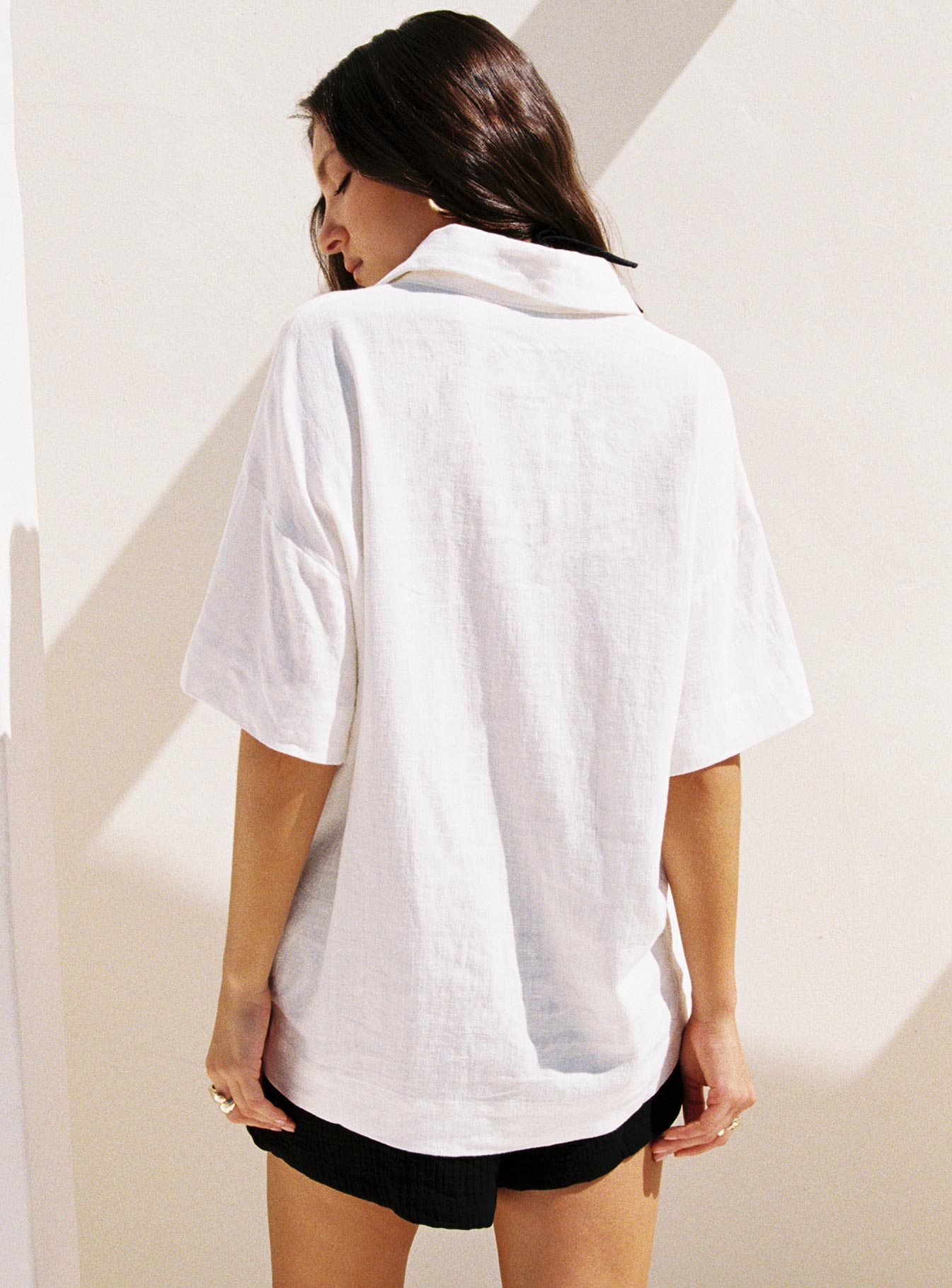 Goody Linen Button Front Top White、mySite、solidvoid