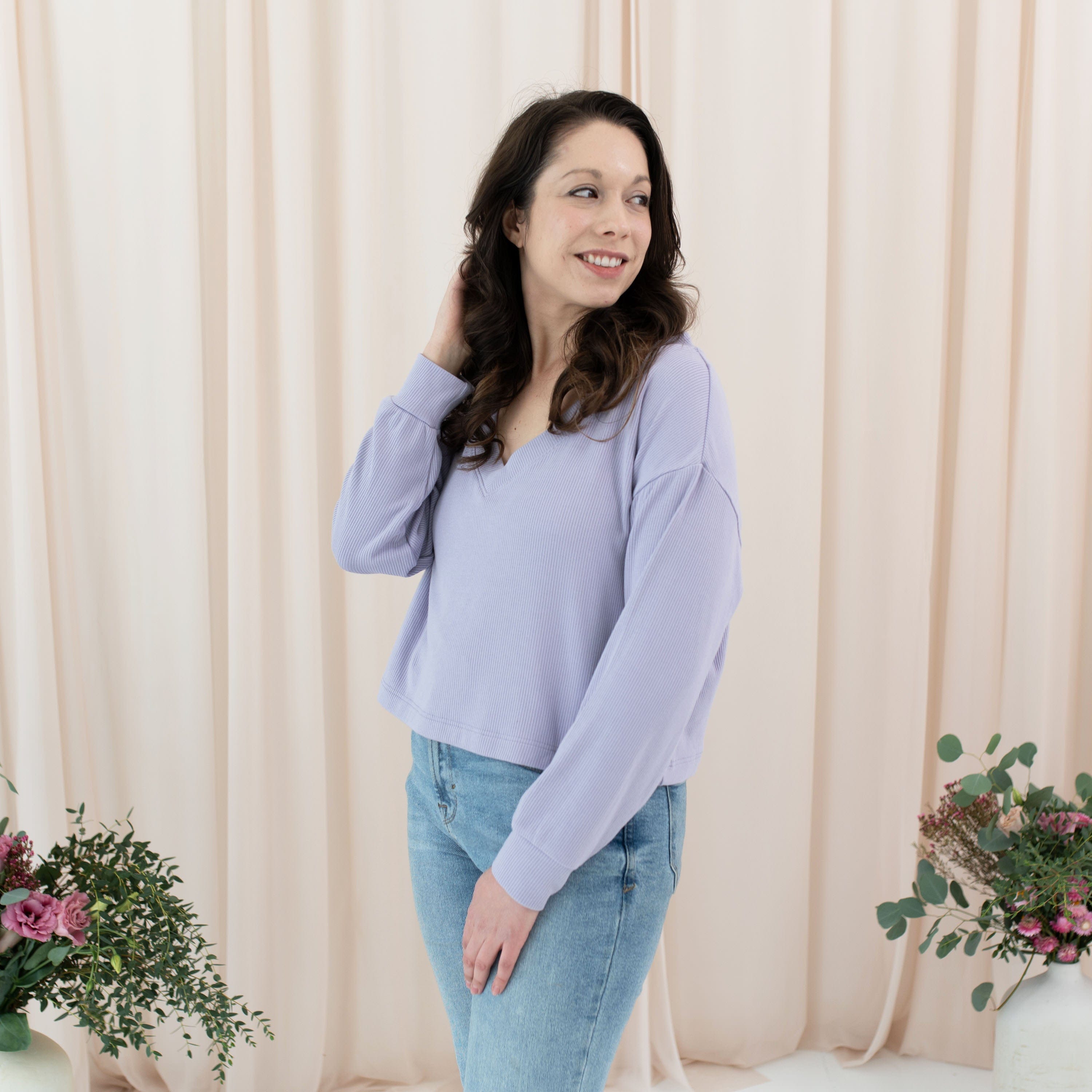  Women's Ribbed Long Sleeve Crop Top in Taro、mySite、layawaytickets