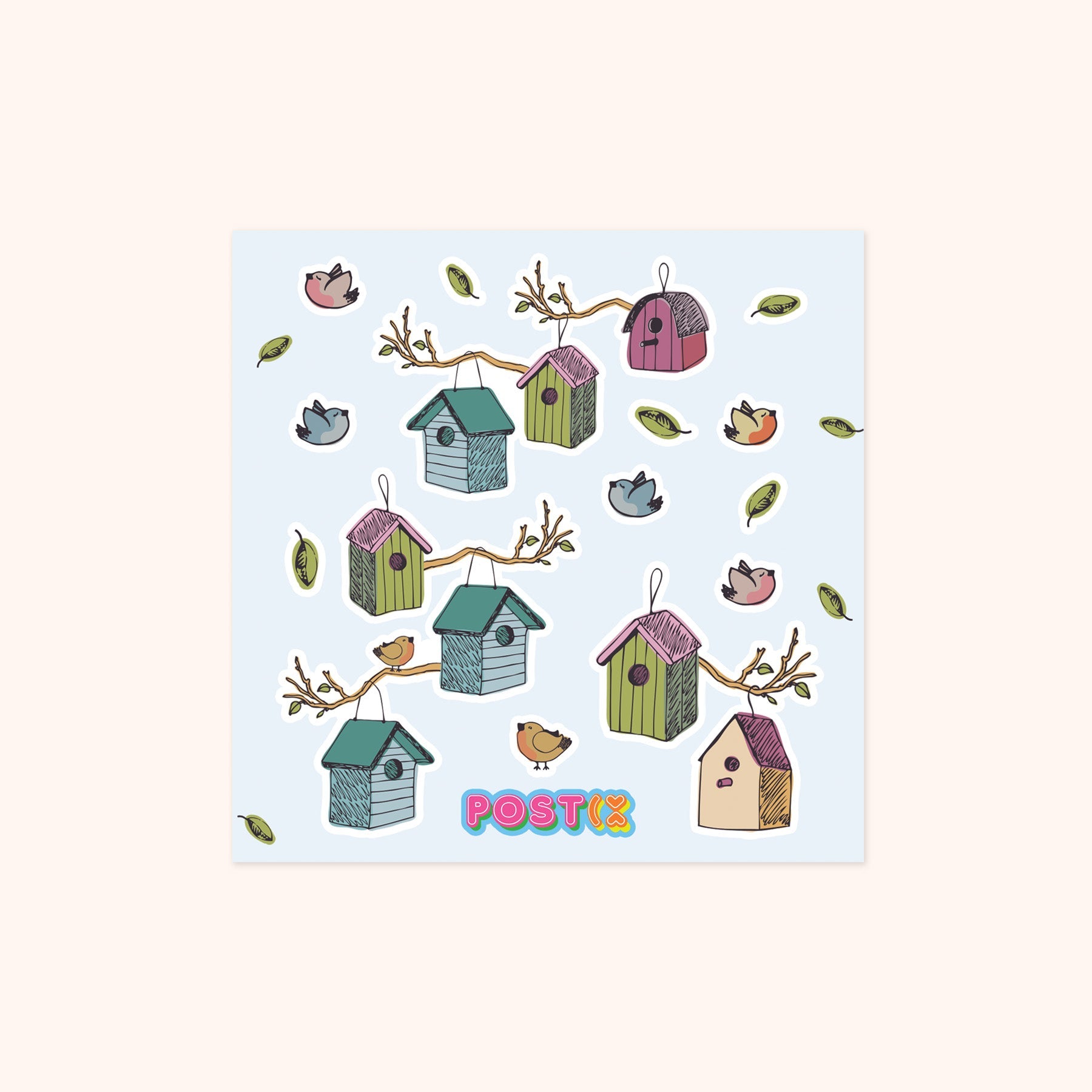  Beautiful Birdhouses Square Paper Sticker Sheet、mySite、ghnorth