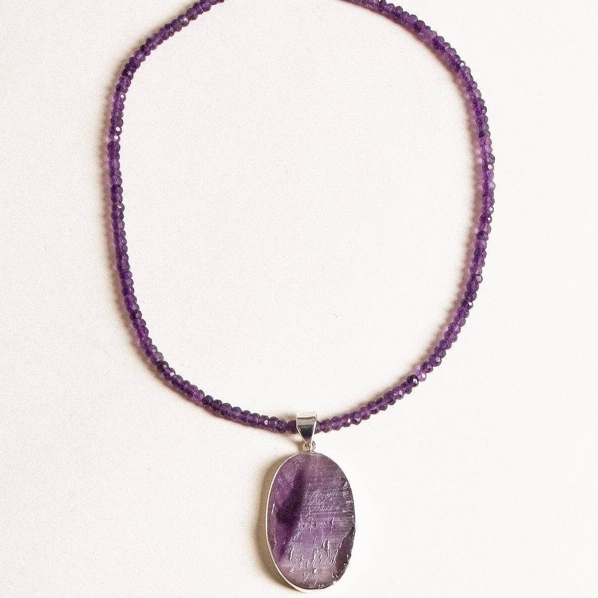 Large Oval Natural Amethyst Pendant Beaded Necklace - One of a Kind、mySite、hinf8tx79