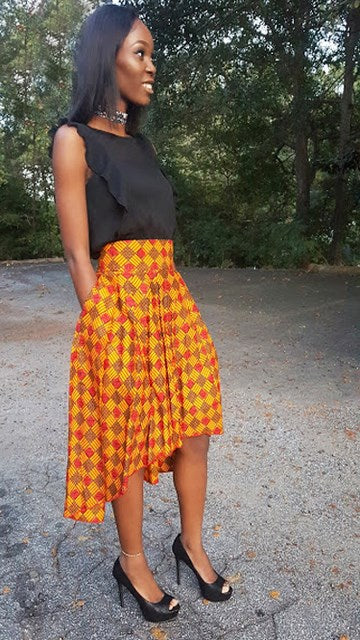 Orange and Red African Print High-Low skirt-DP3040HL、mySite、solidvoid
