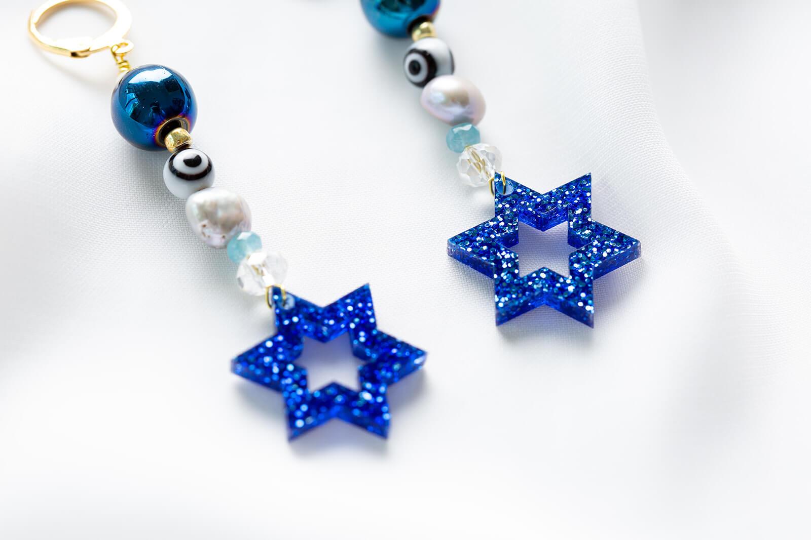 Liron Beaded Magen Earrings - Blue Glitter、mySite、topwebapps