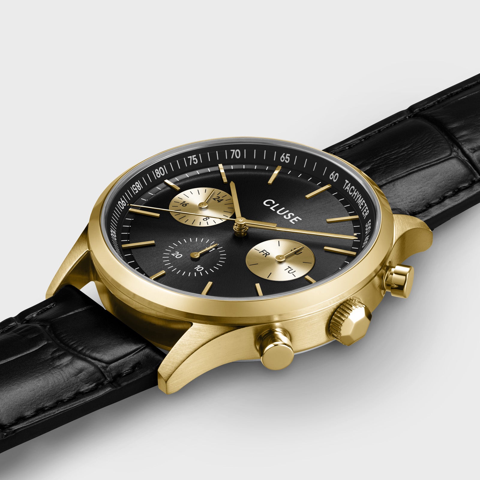 Anthéor Multifunction Watch Leather, Full Black, Gold Colour、mySite、botmansion