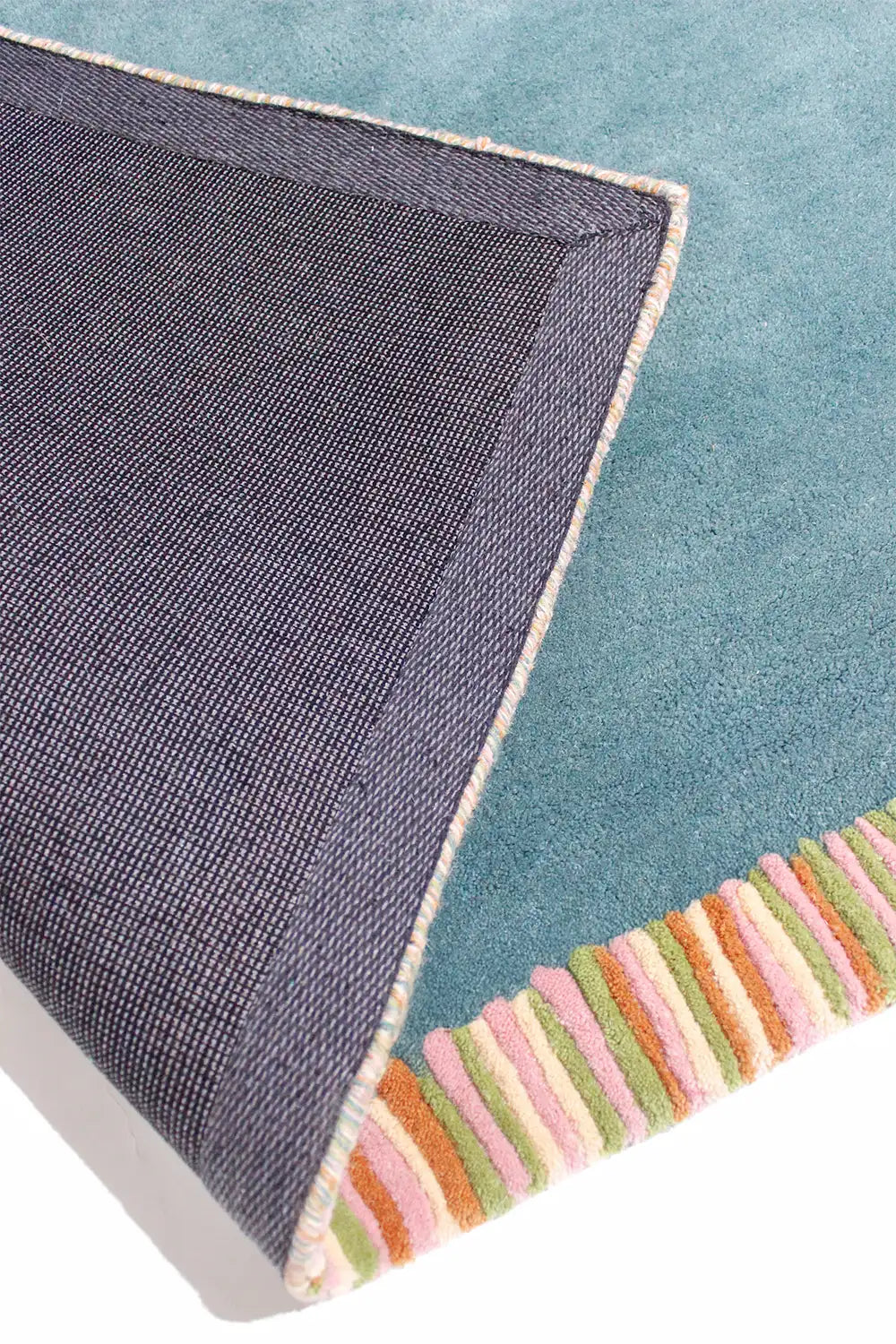 Stitched and Striped Teal Hand Tufted Wool Runner Rug、mySite、gigharbornorthrealestate