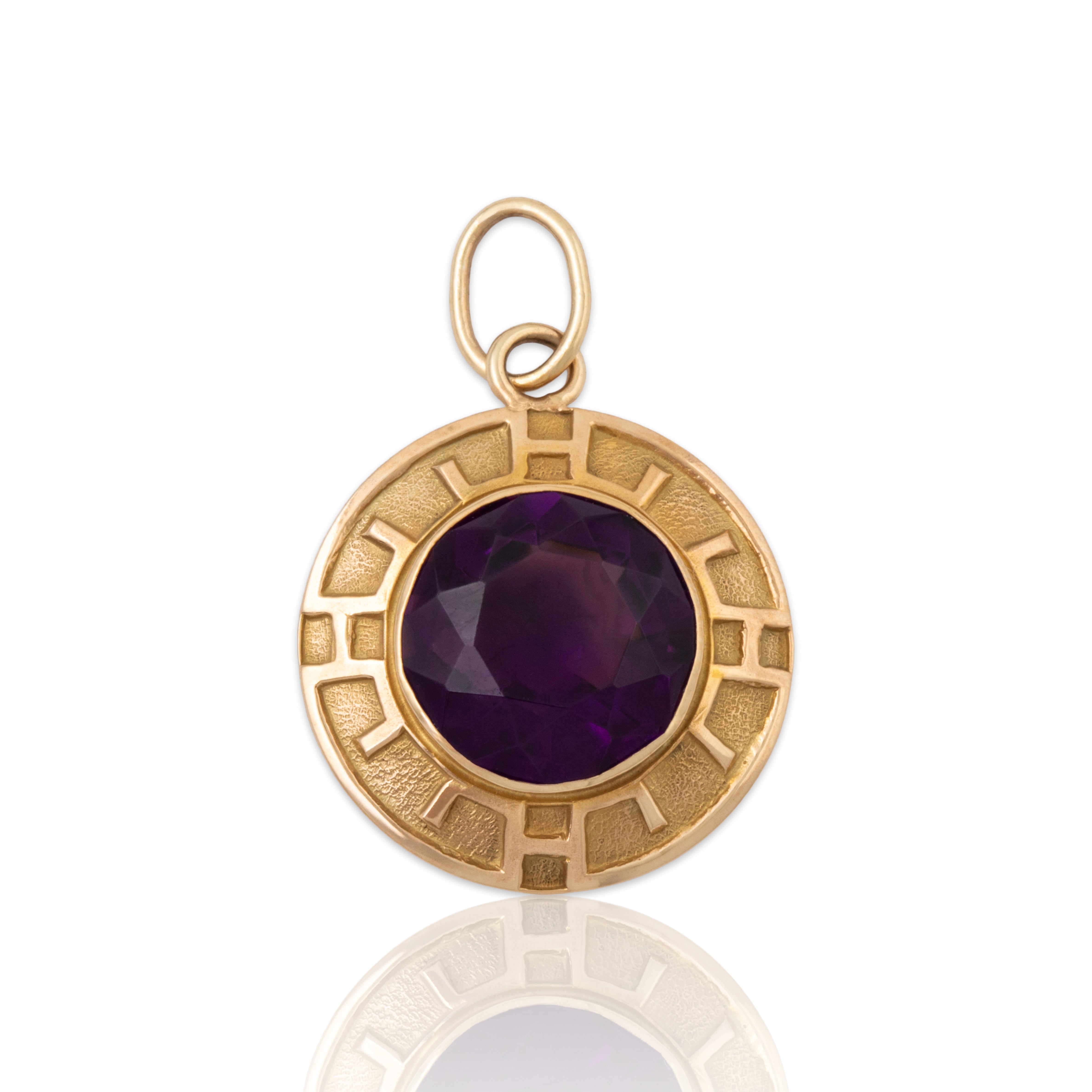 Antique 10k Yellow Gold Purple Glass Geometric Border Charm / Pendant、mySite、hinf8tx79